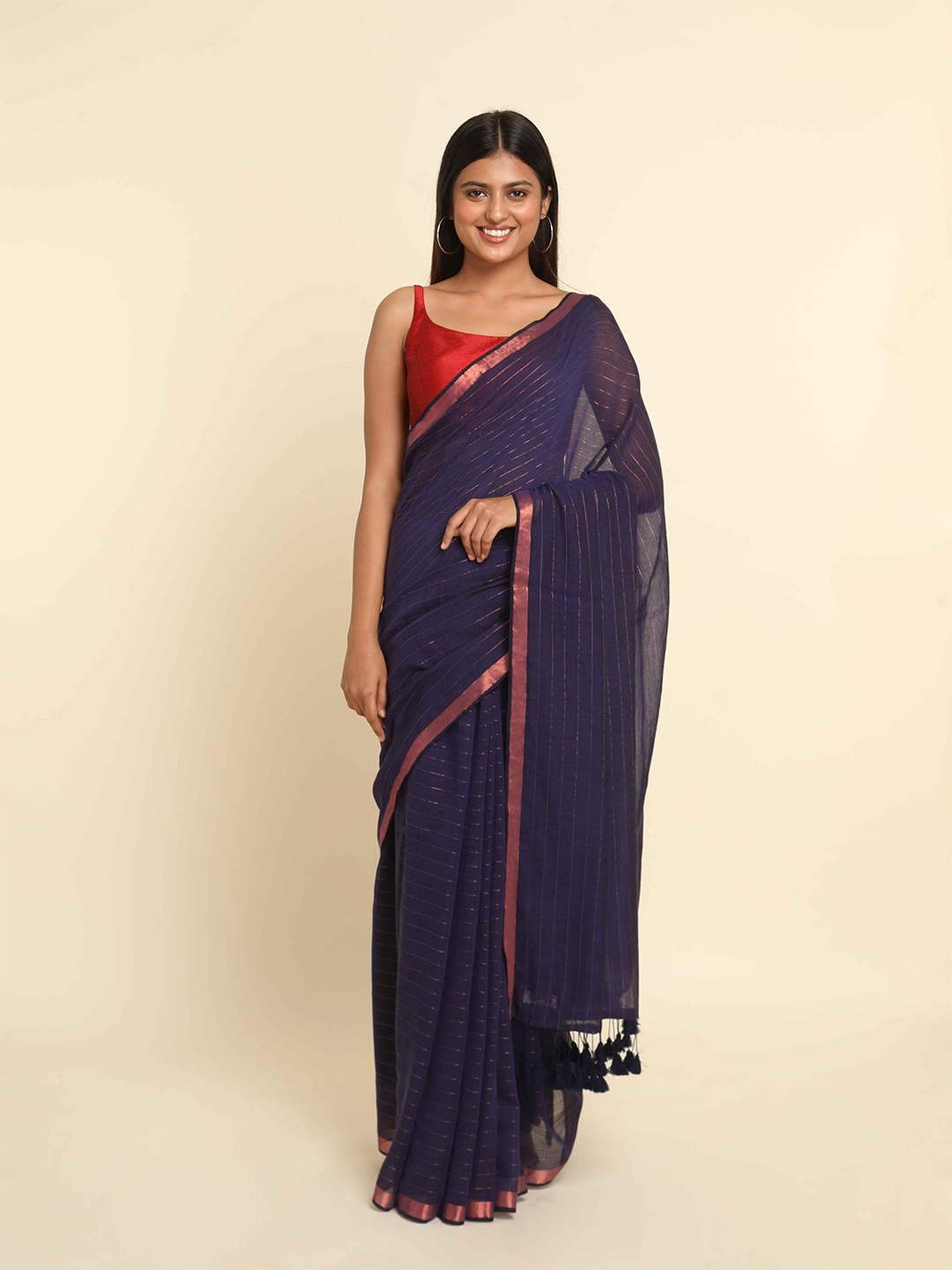 

Suta Purple & Copper-Toned Striped Saree