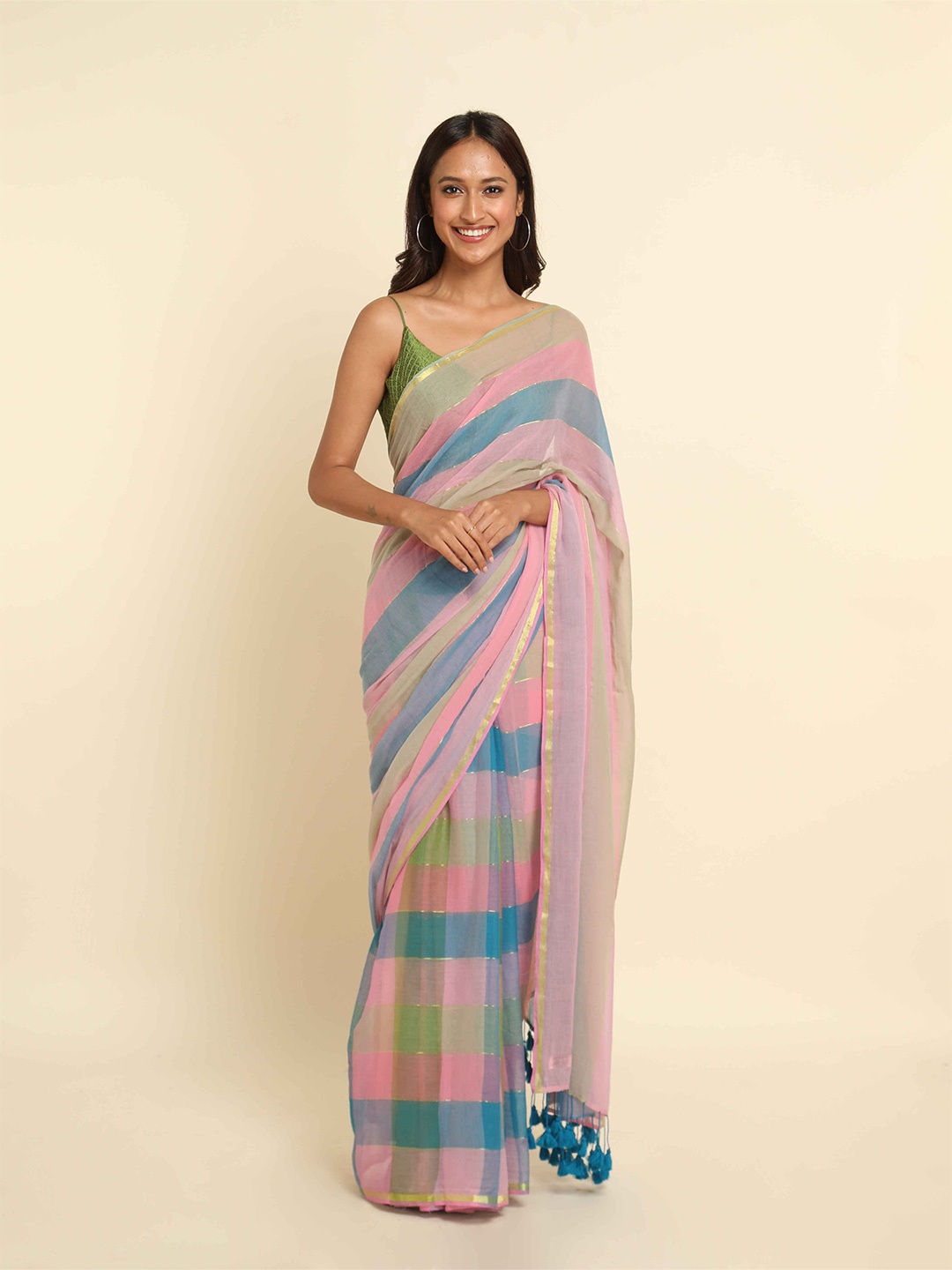 

Suta Blue & Green Checked Saree