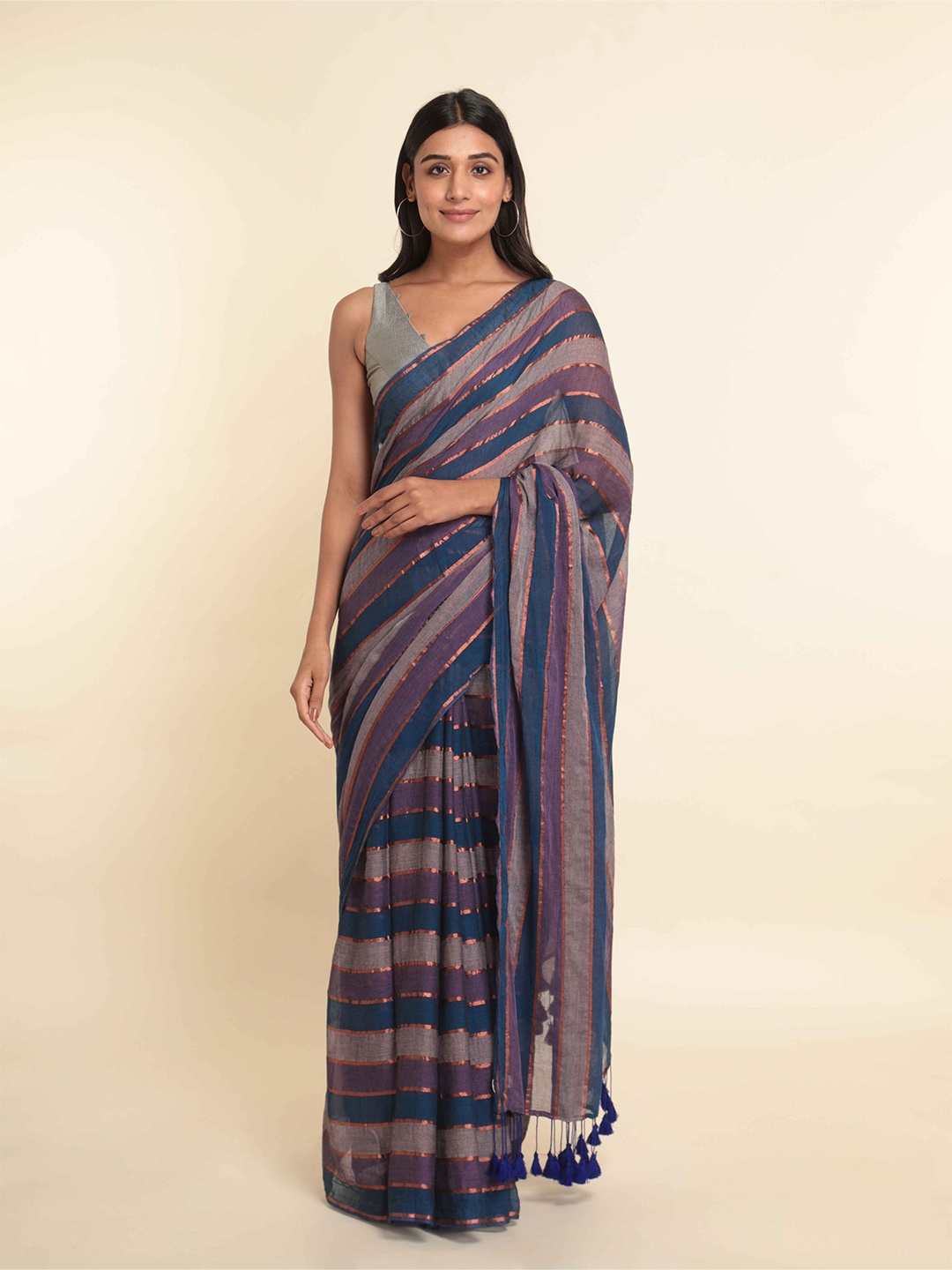 

Suta Multicoloured Striped Saree, Multi