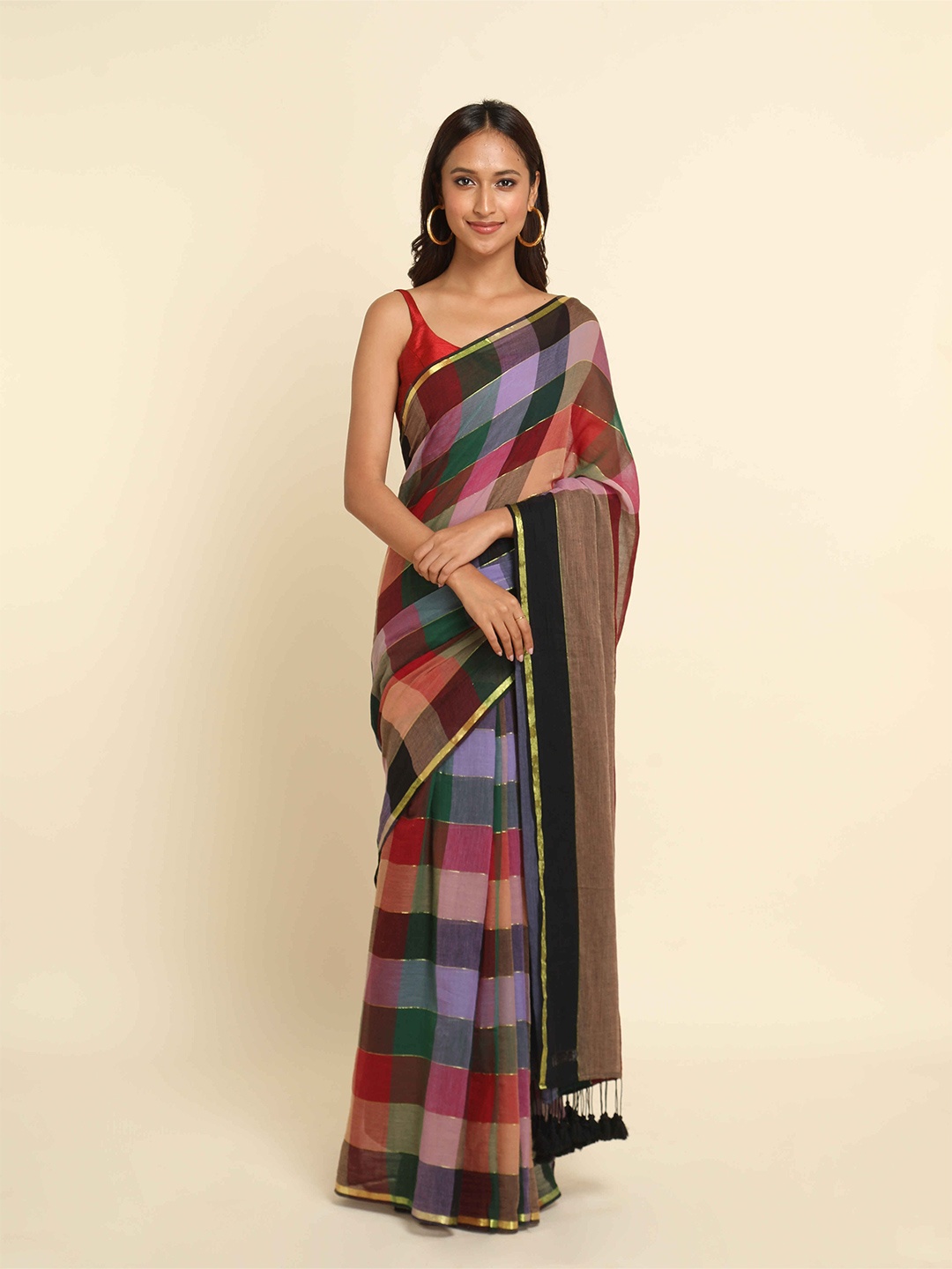 

Suta Multicoloured Checked Saree, Multi