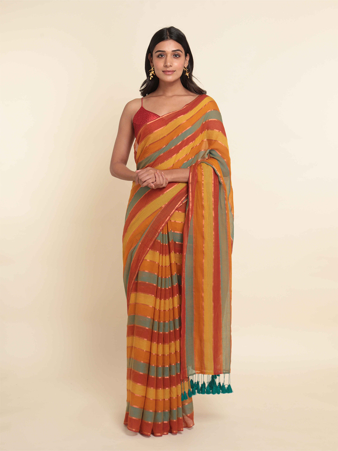 

Suta Yellow & Red Striped Saree