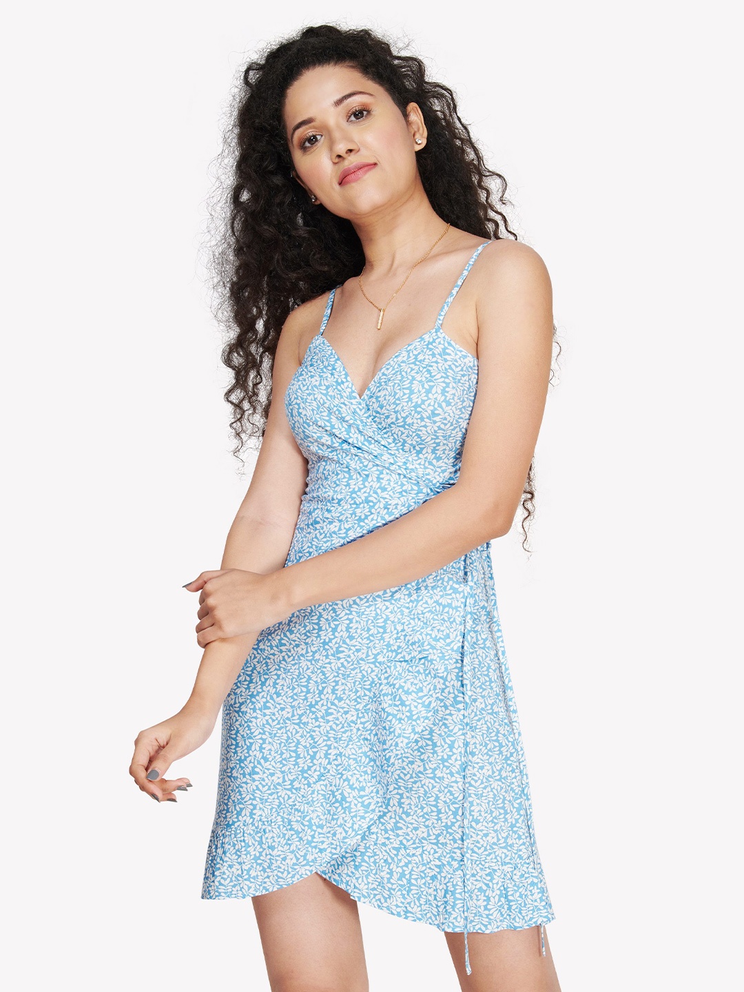 

VASTRADO Women Blue Floral Printed Wrap Dress