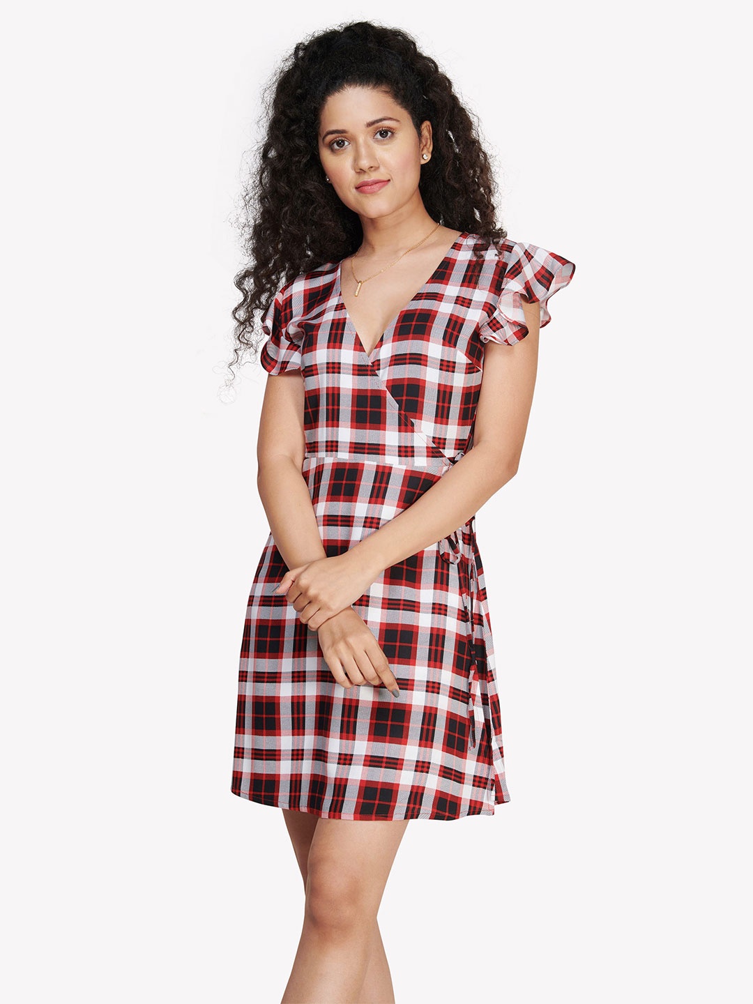 

VASTRADO Women Multicoloured Checked Wrap Dress, Multi