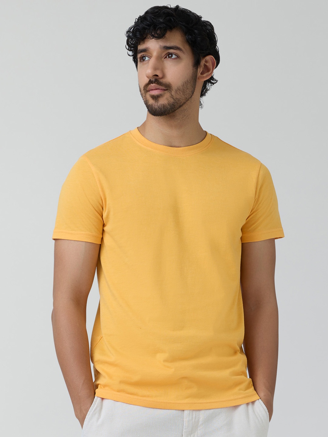 

XYXX Men Orange N9 Silver Finish Solid T-shirts