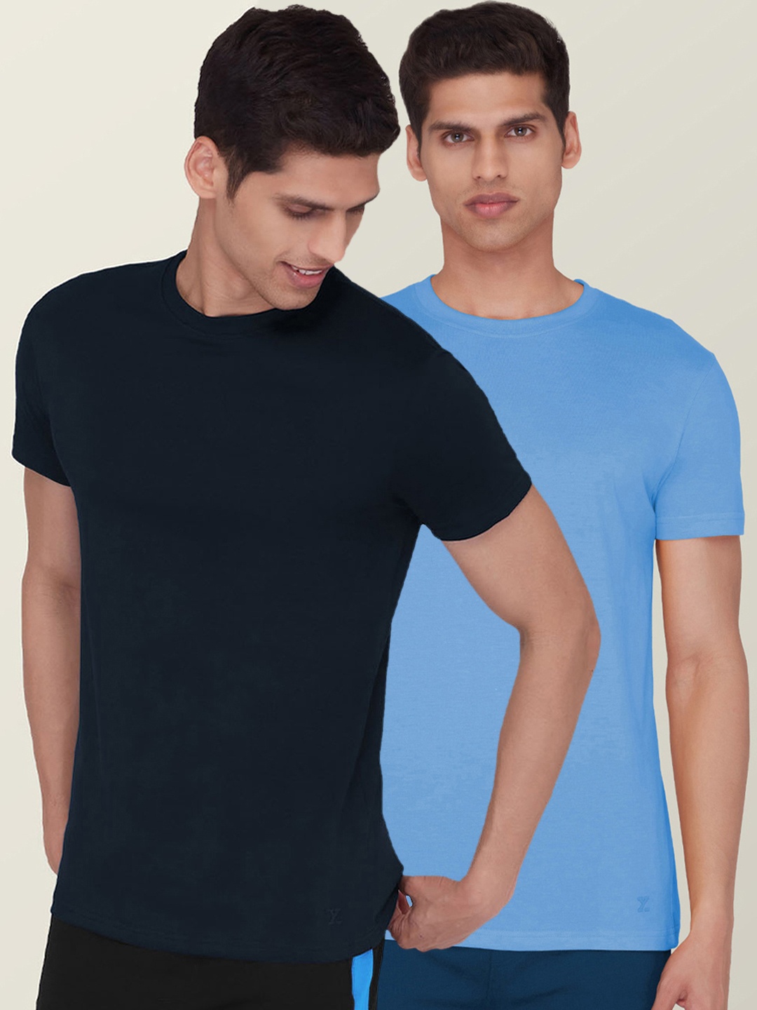 

XYXX Men Pack of 2 N9 Silver Finish Solid Tshirts, Navy blue