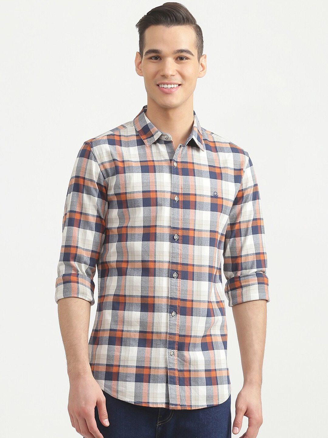 

United Colors of Benetton Men Multicoloured Slim Fit Tartan Checks Checked Casual Shirt, Multi