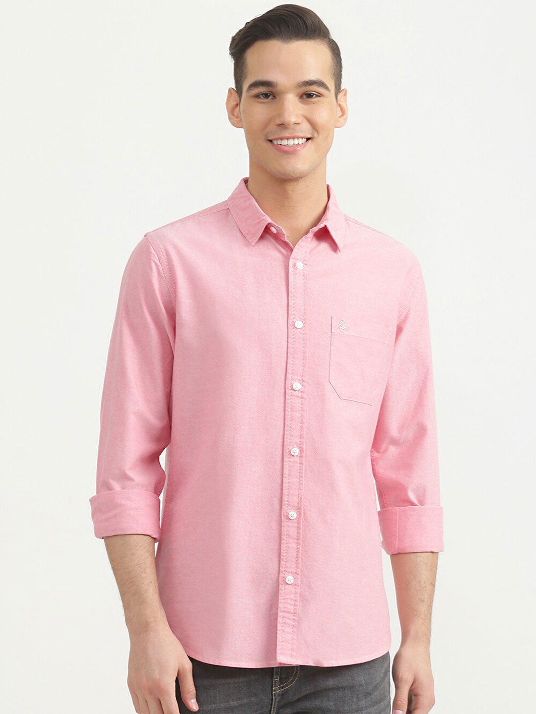 

United Colors of Benetton Men Pink Slim Fit Cotton Casual Shirt
