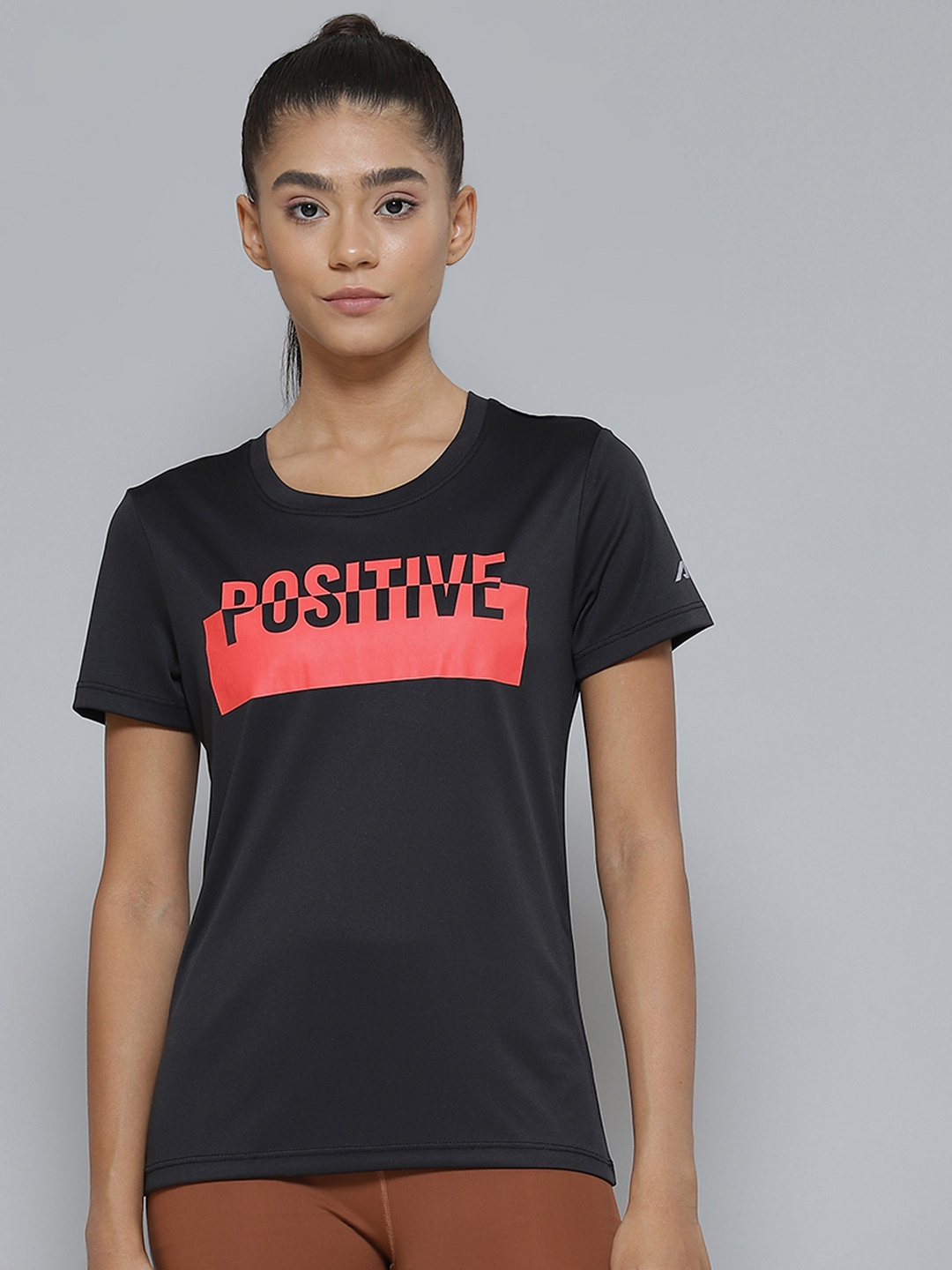 Alcis Women Black Typography Printed Slim Fit T-shirt