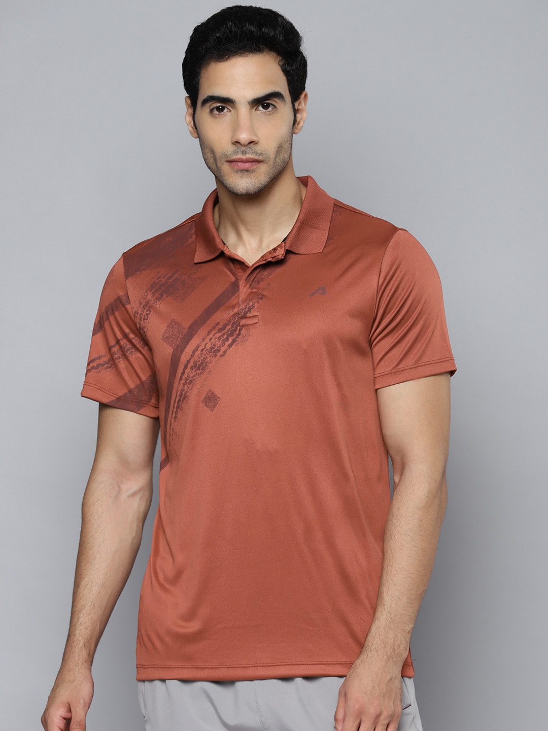 

Alcis Men Rust Printed Polo Collar Slim Fit T-shirt