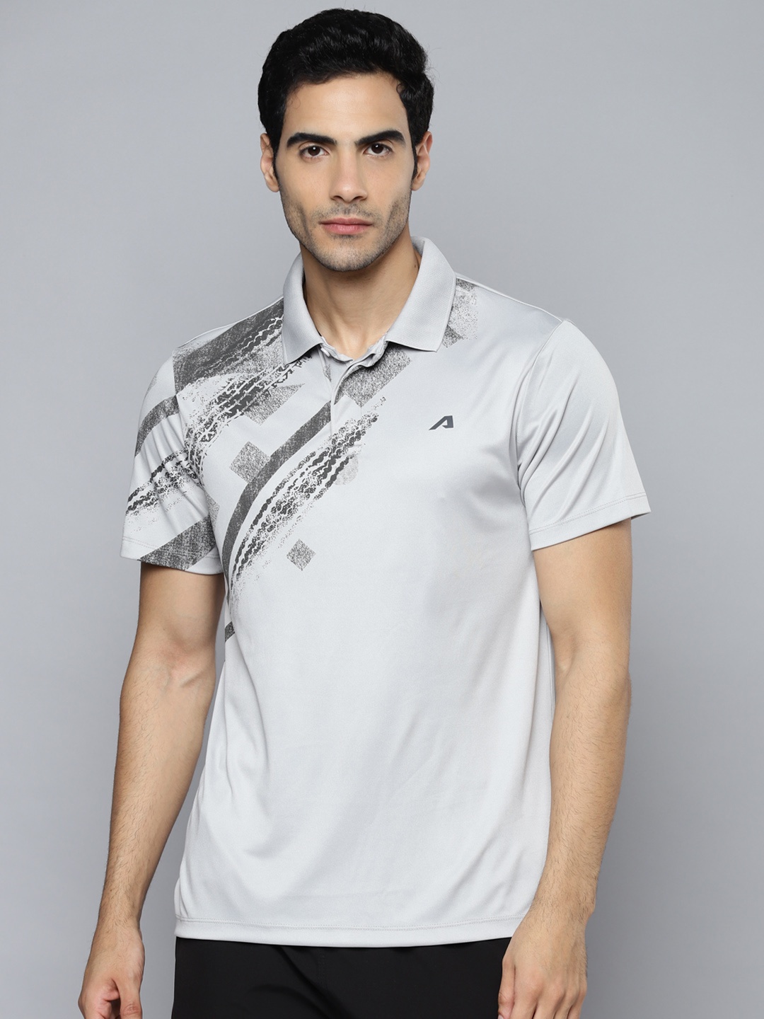 

Alcis Men Grey Printed Polo Collar Slim Fit T-shirt