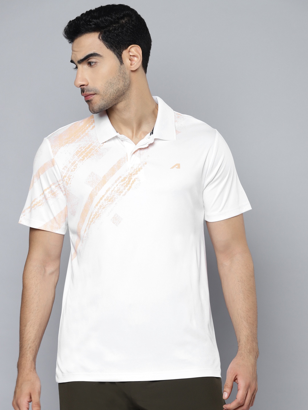 

Alcis Men White & Beige Printed Polo Collar Slim Fit T-shirt