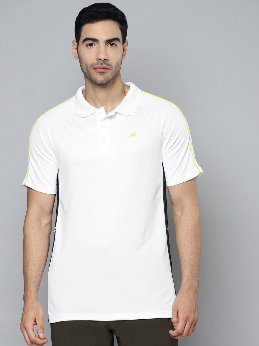 

Alcis Men White & Yellow Colourblocked Polo Collar Slim Fit T-shirt