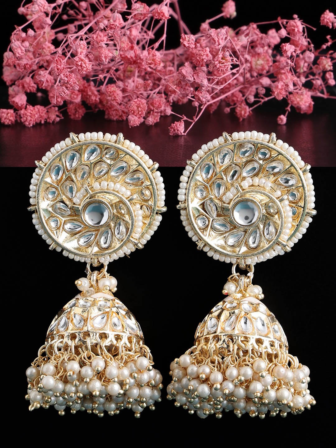 

Zaveri Pearls Gold-Plated Kundan Contemporary Jhumkas Earrings
