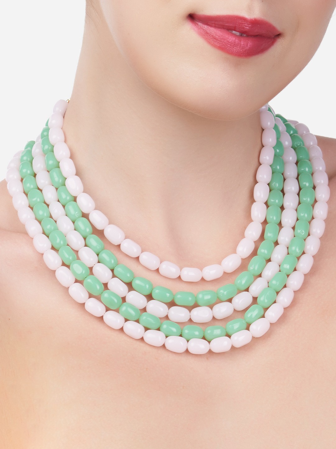 

Zaveri Pearls Gold-Toned & Green Gold-Plated Beaded Layered Necklace