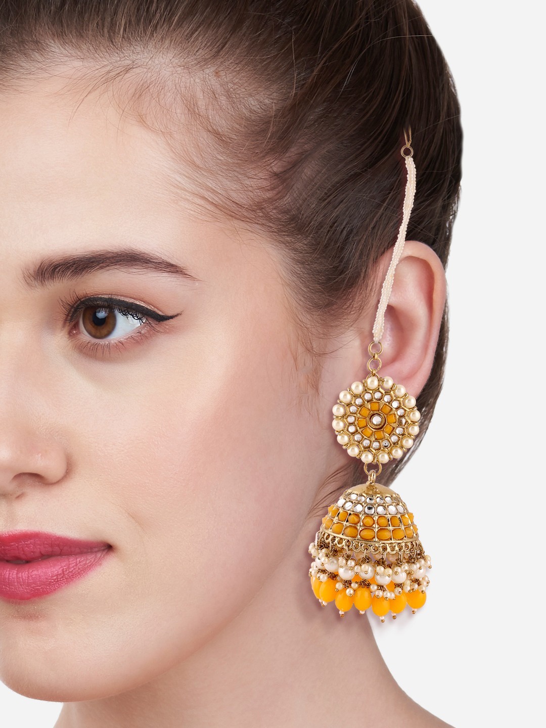 

Zaveri Pearls Yellow & Gold Plated Contemporary Jhumkas Earrings