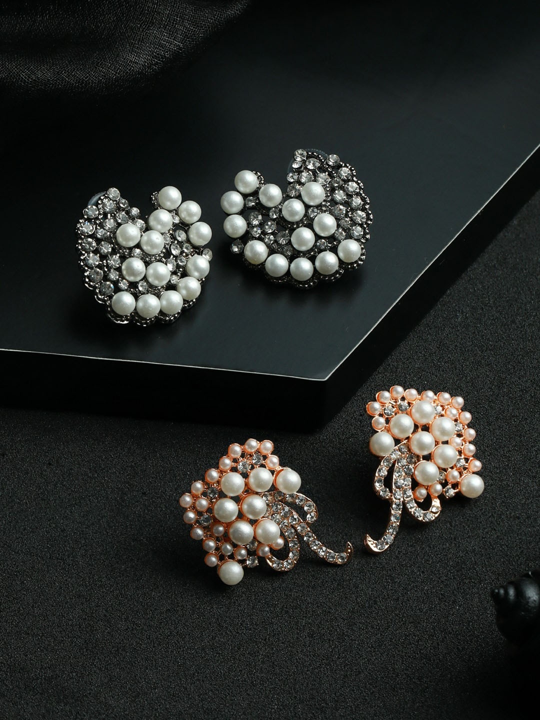 

Priyaasi Silver-Toned & Rose Gold-Plated Set Of 2 Contemporary Studs Earrings