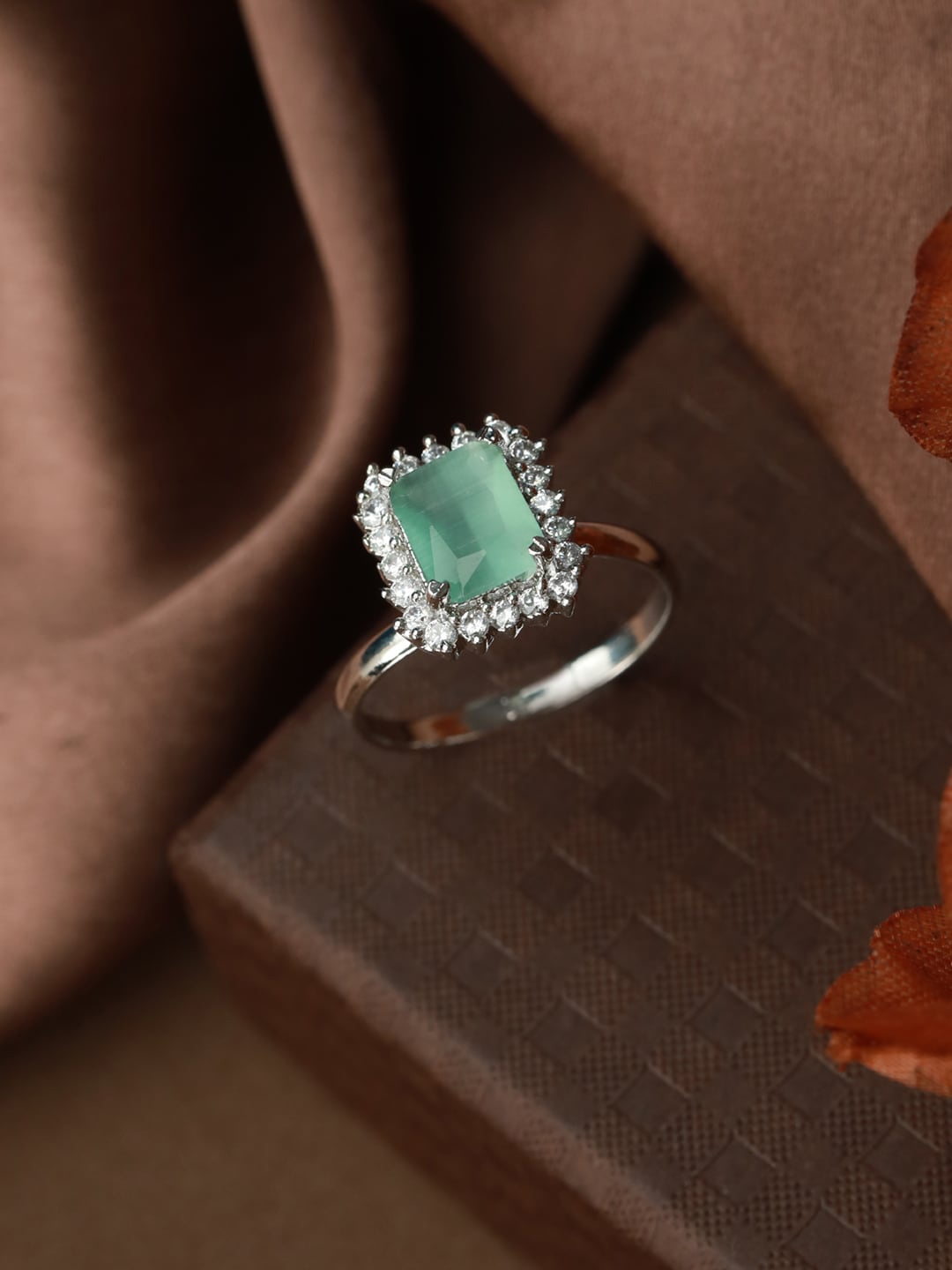 

Priyaasi Women Silver Plated Green AD-Studded Finger Rings