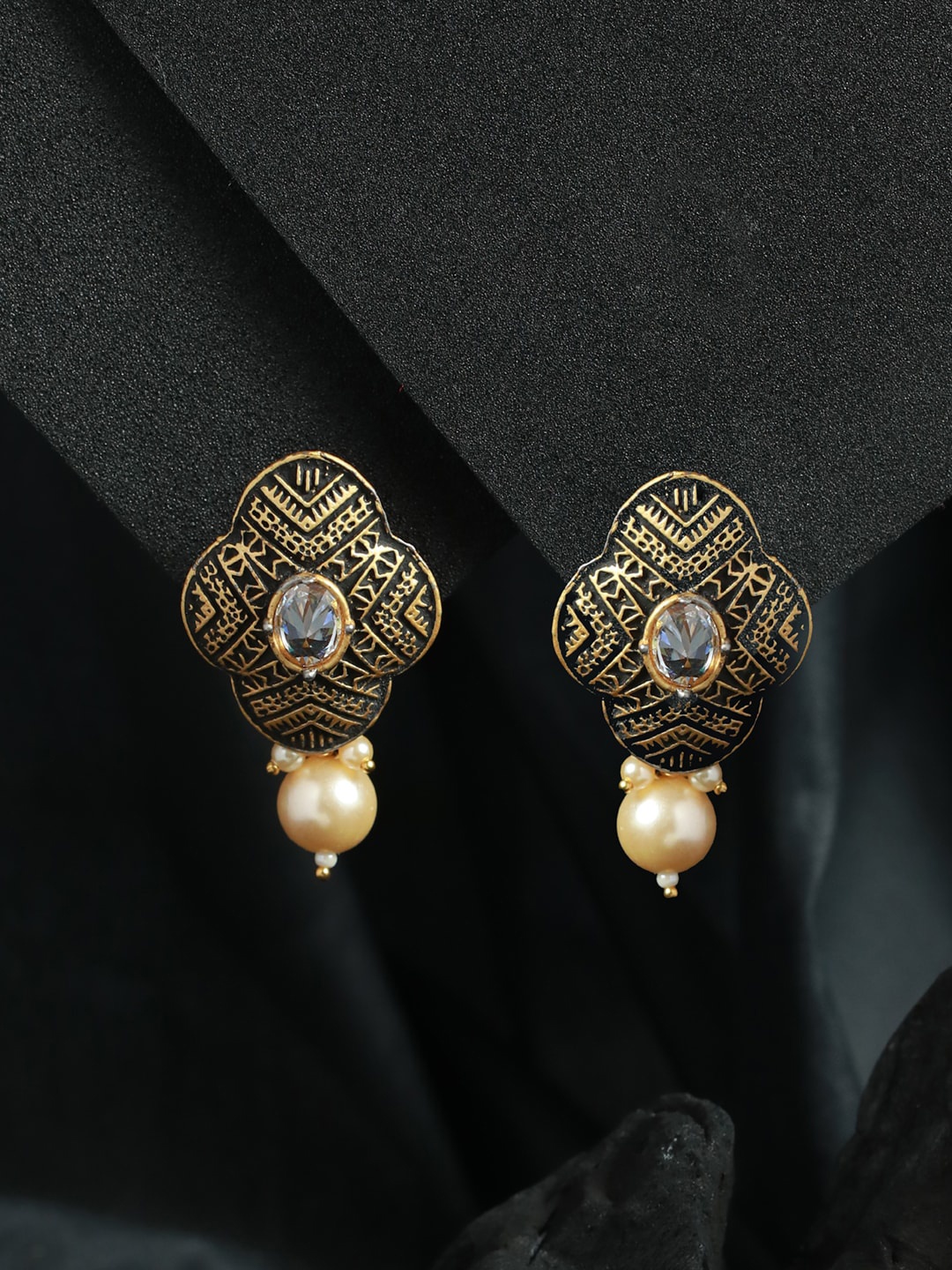 

Priyaasi Gold-Plated Black Contemporary Drop Earrings