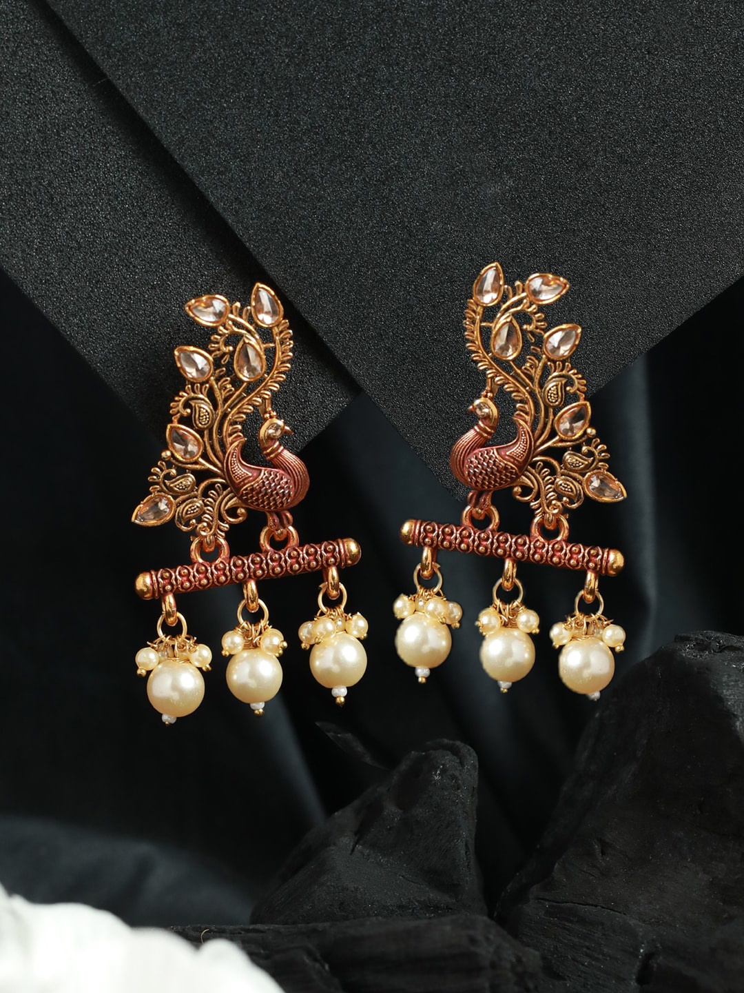 

Priyaasi Gold-Plated Peacock Shaped Drop Earrings