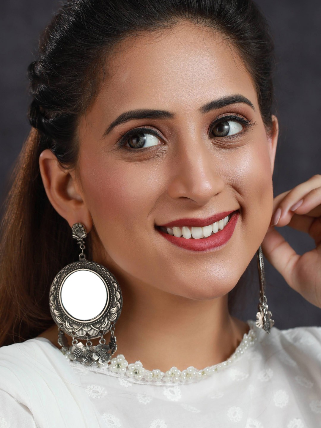 

Priyaasi Silver-Plated Mirror Contemporary Drop Earrings