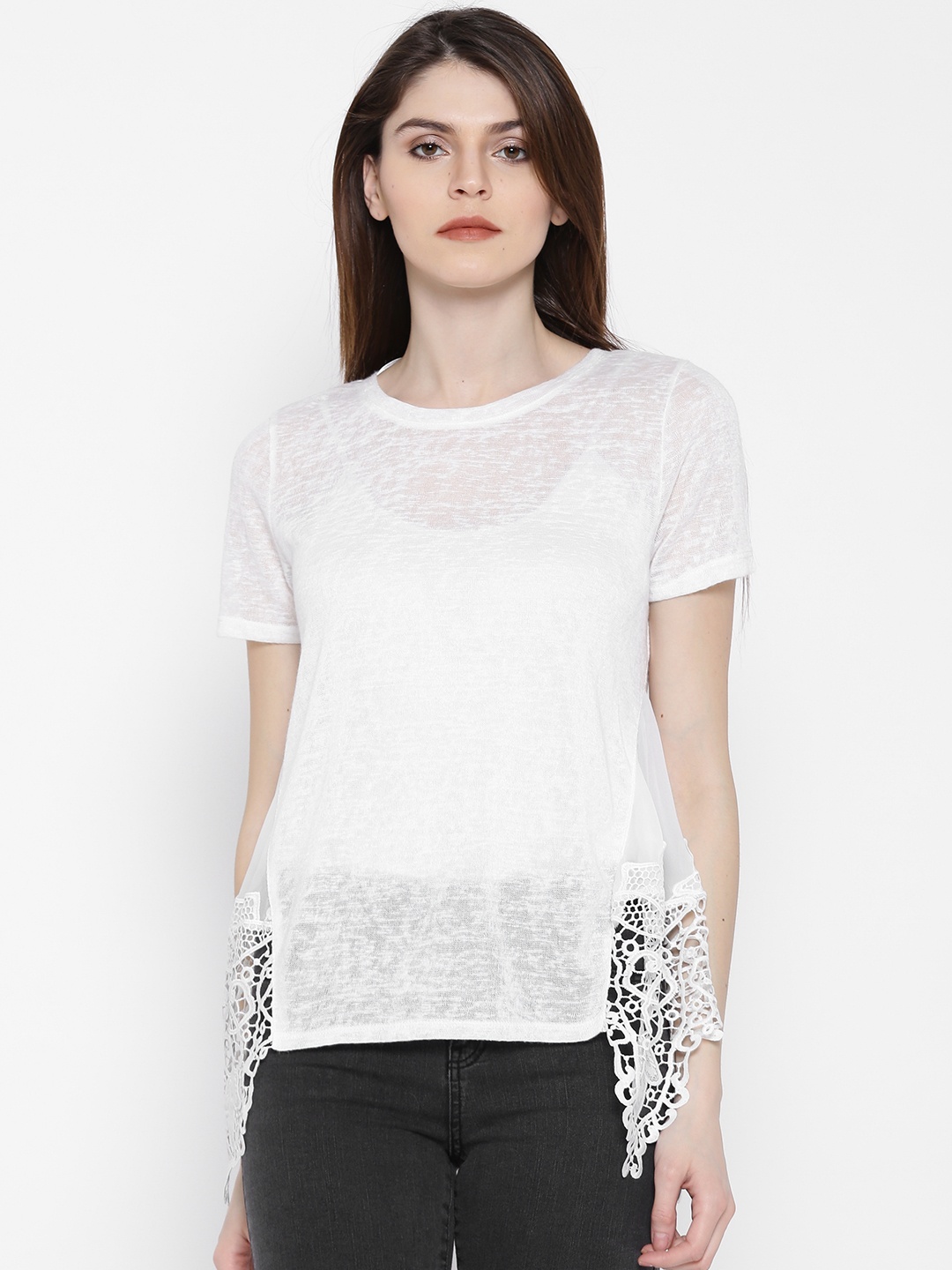 

Vero Moda Women White Semi-Sheer A-Line Top