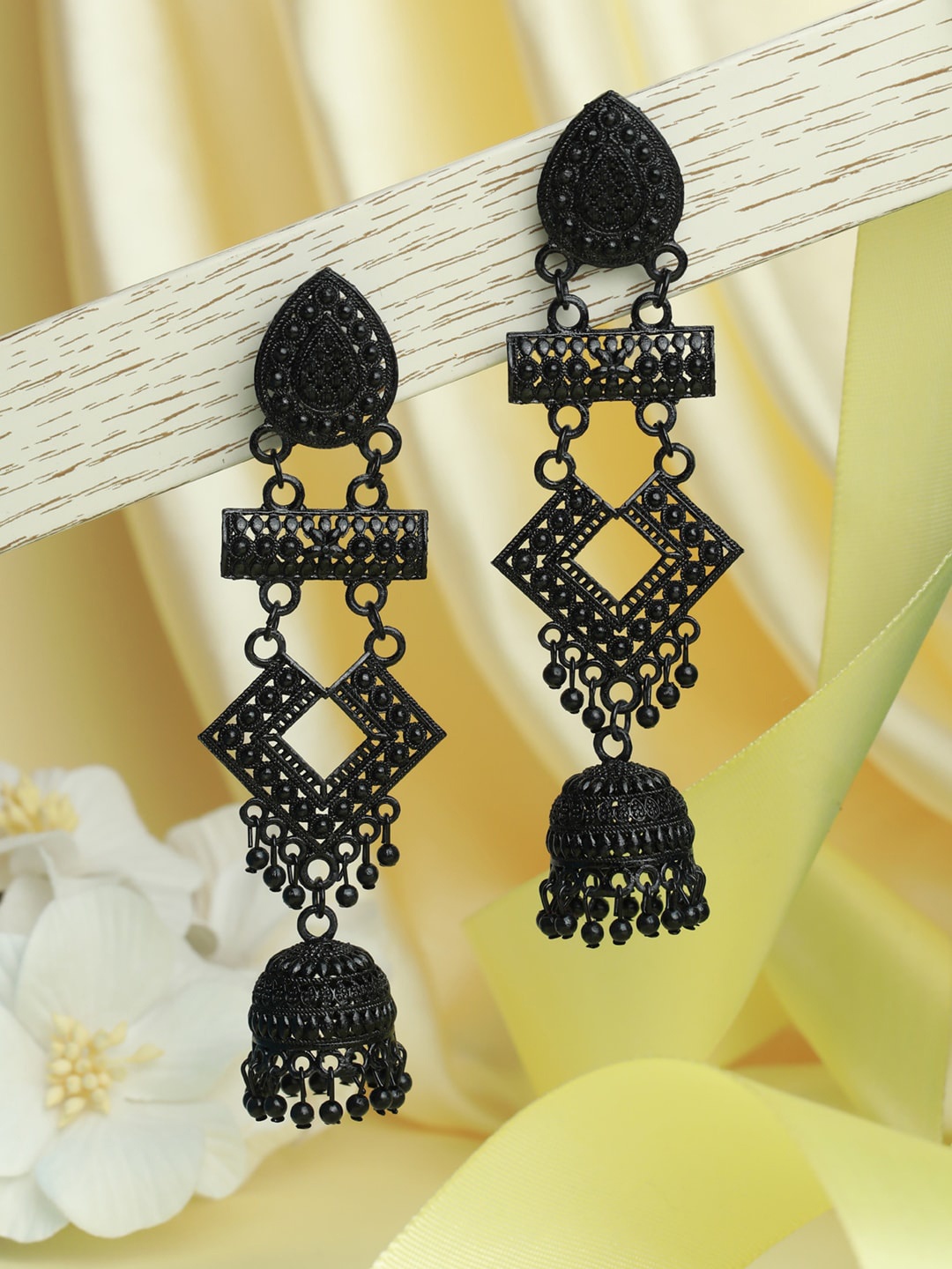 

Priyaasi Black Geometric Jhumkas Earrings