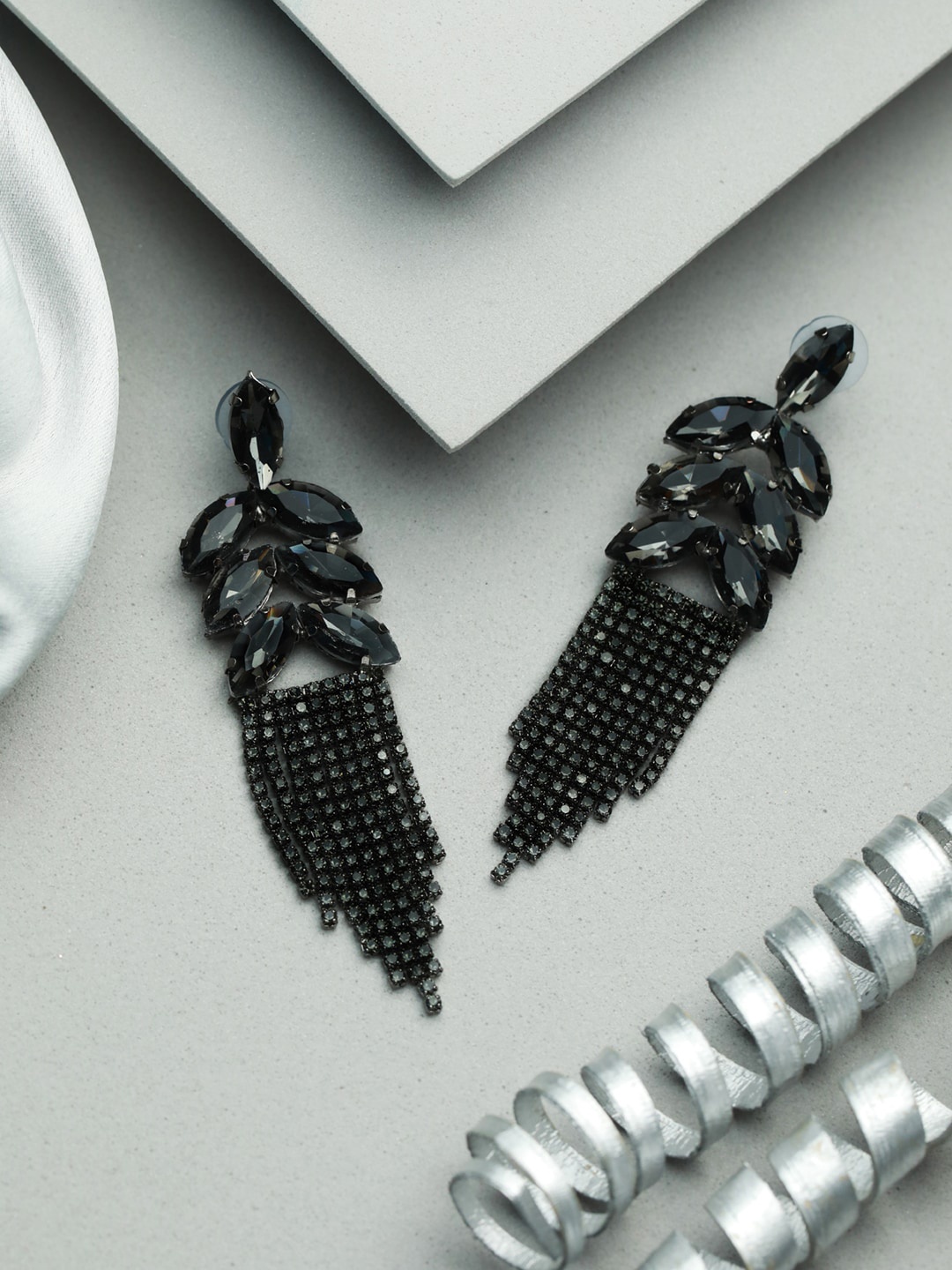 

Priyaasi Black Tassel Drop Earrings