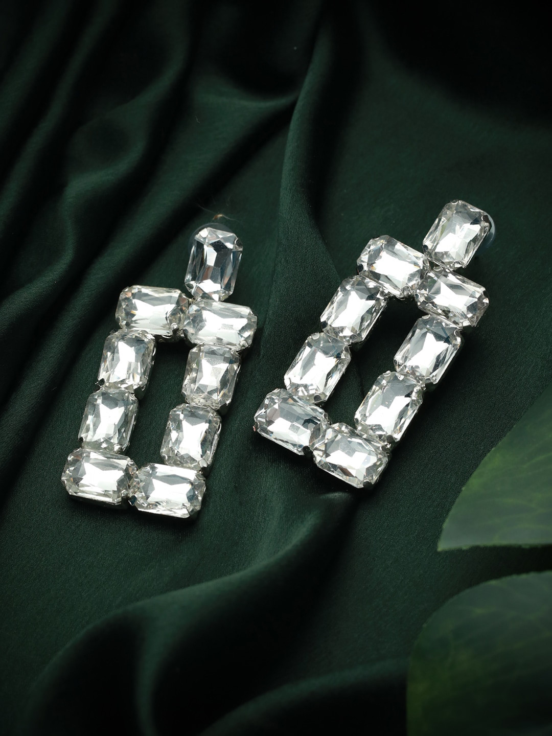 

Priyaasi Silver-Plated White Square Drop Earrings