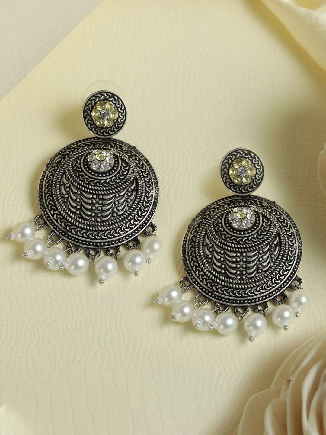 

Priyaasi Silver-Toned Oxidised Drop Earrings