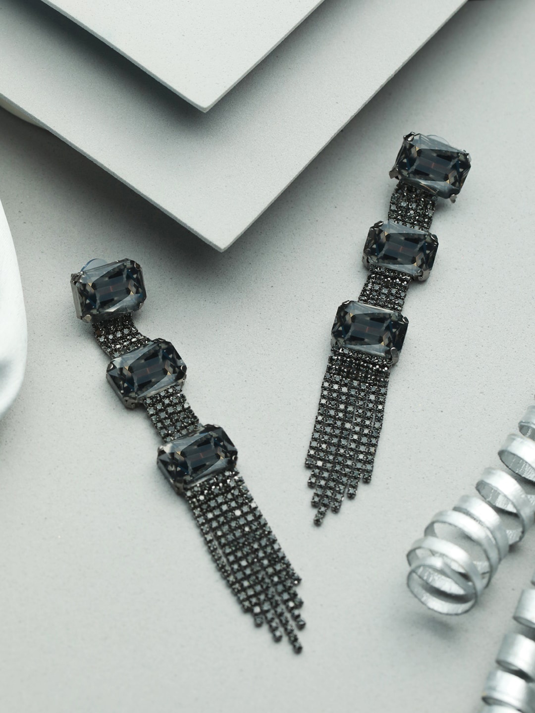 

Priyaasi Black Tassel Drop Earrings
