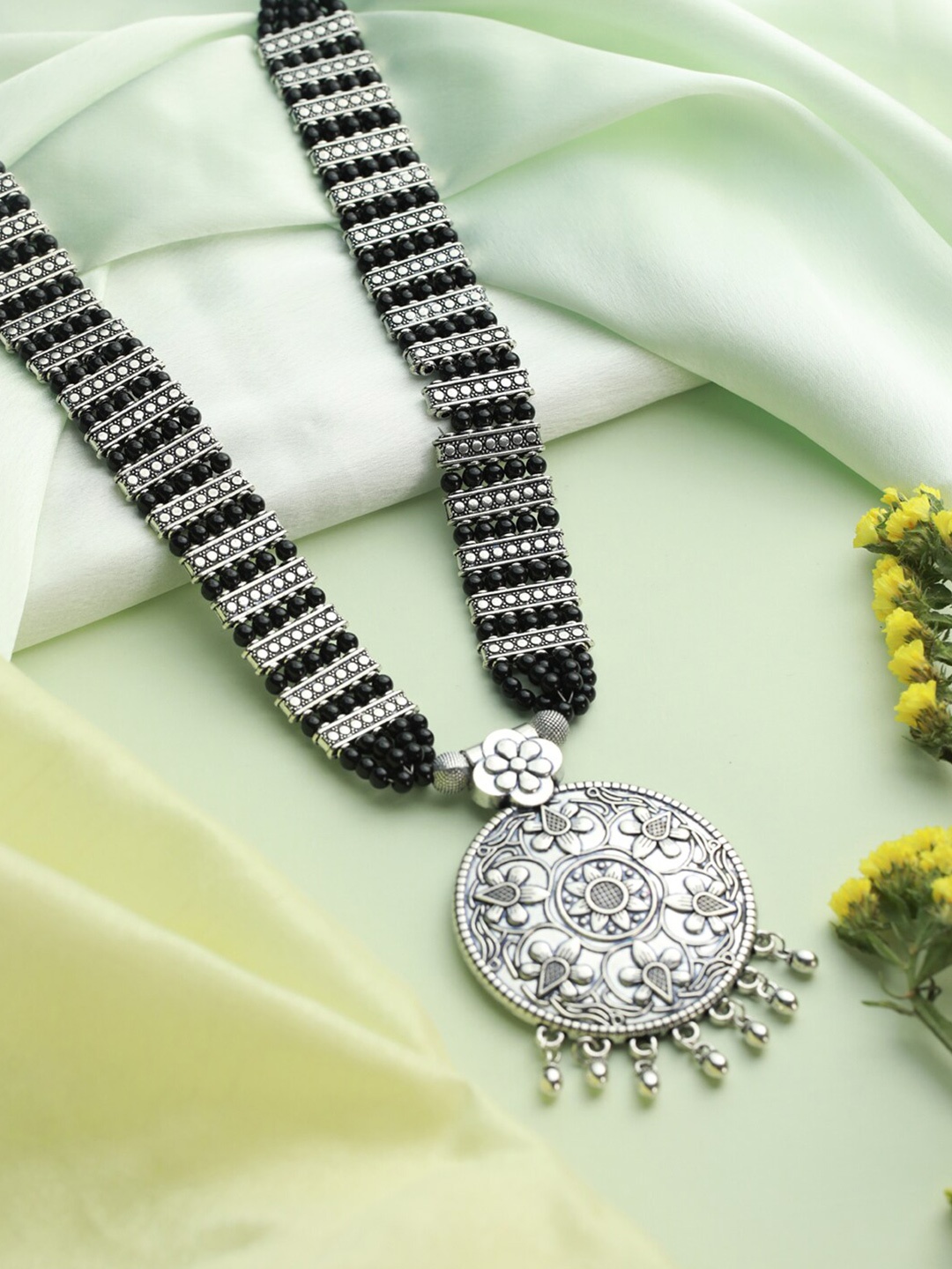 

Priyaasi Black German Silver Silver-Plated Necklace