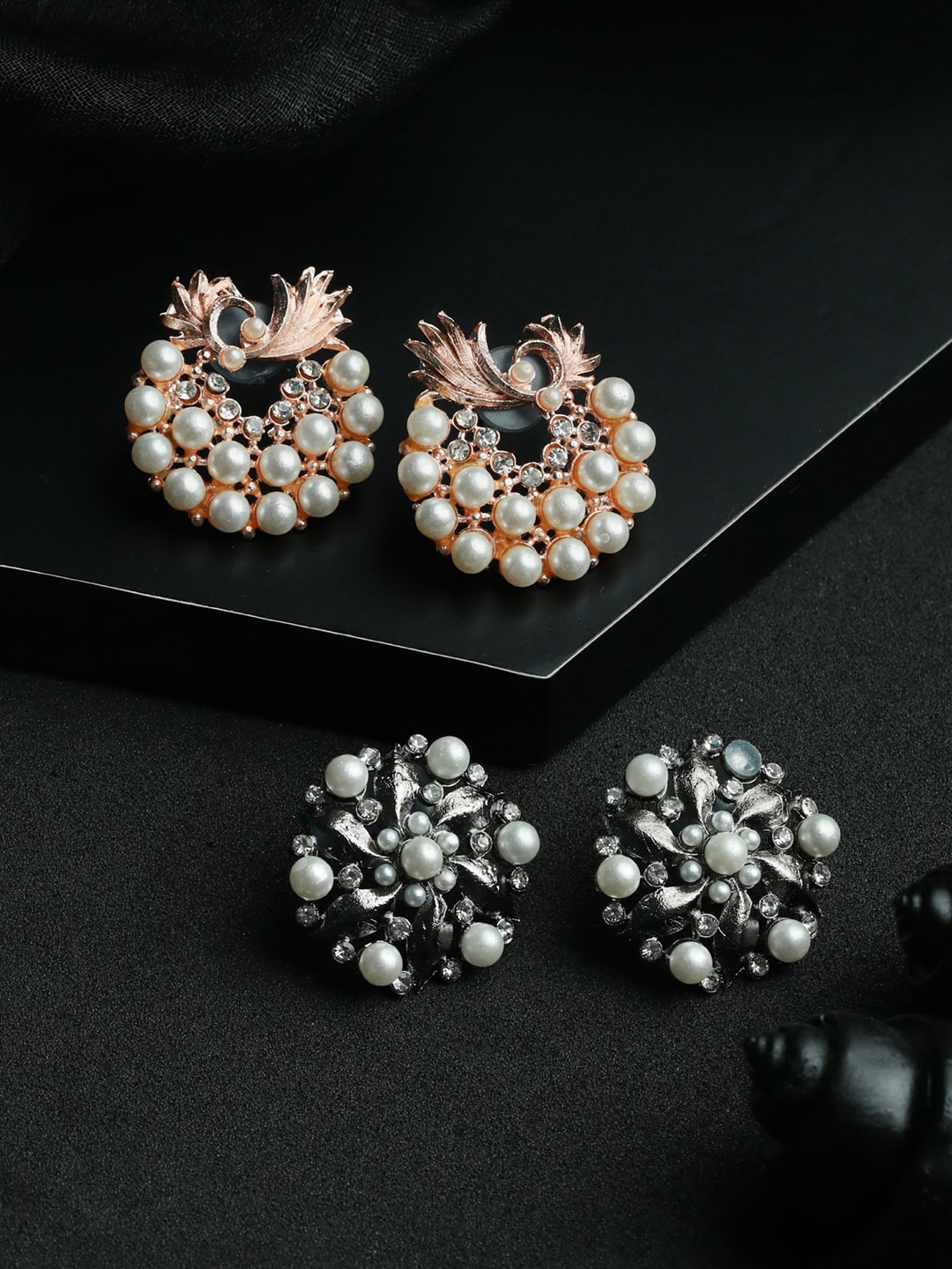 

Priyaasi Silver-Toned Pearl Studded Studs Earrings