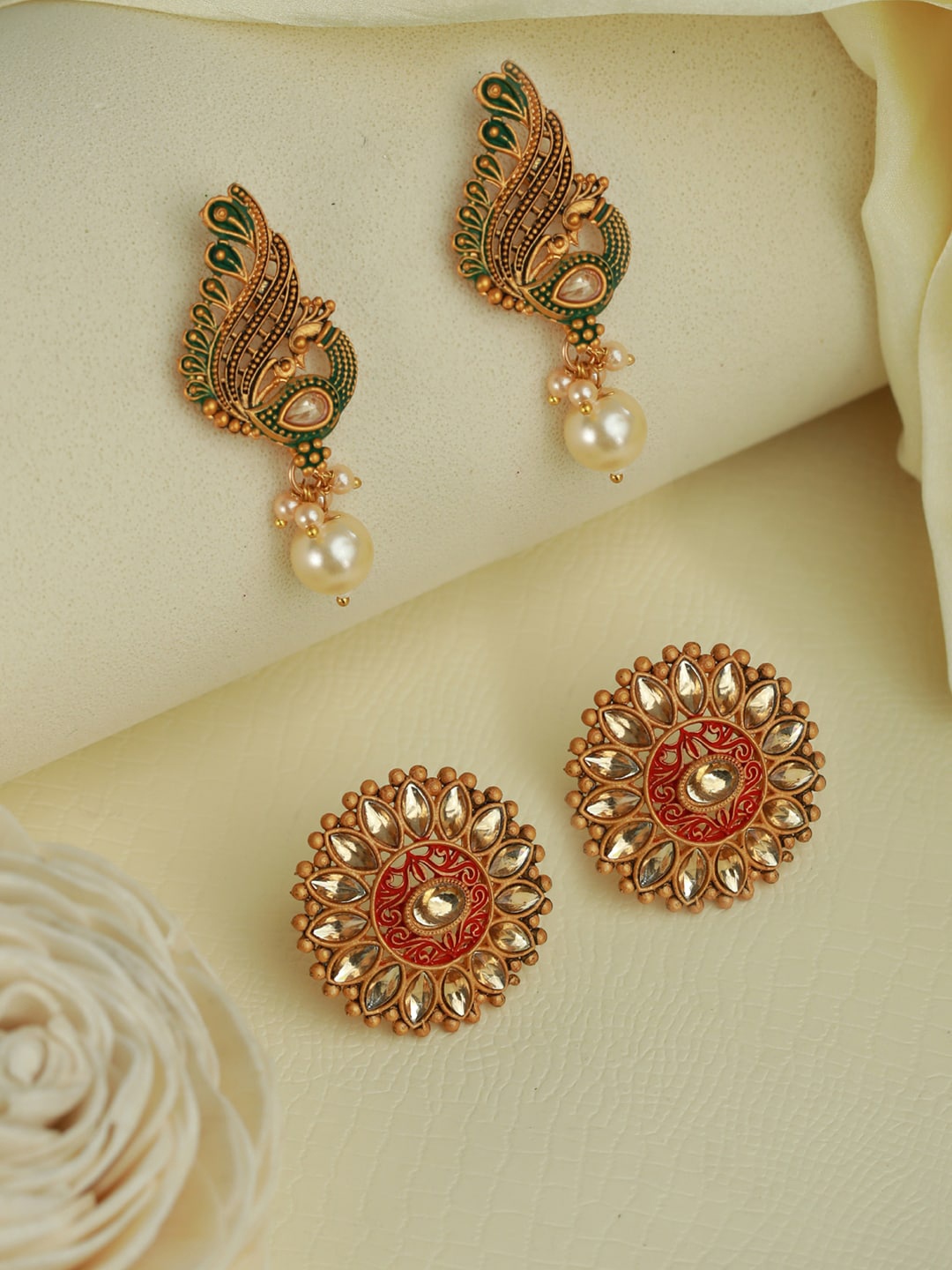 

Priyaasi Gold-Toned & Gold Plated Pack Of 2 Drop Earrings