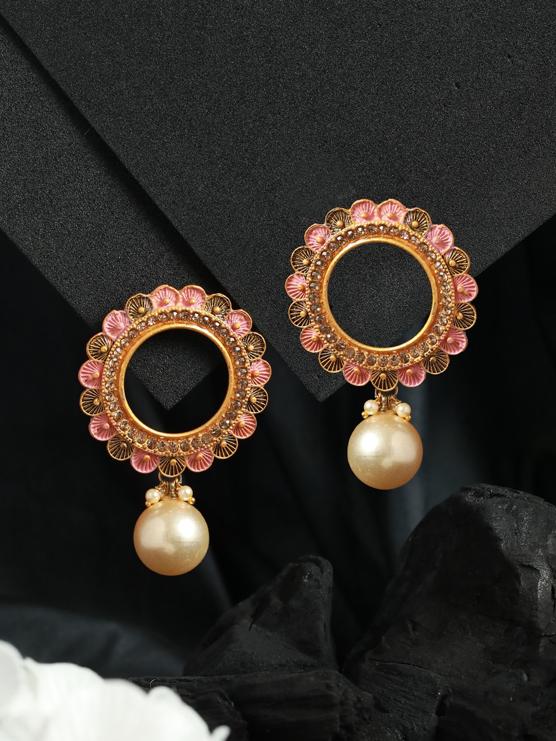 

Priyaasi Gold-Plated Pink Floral Drop Earrings