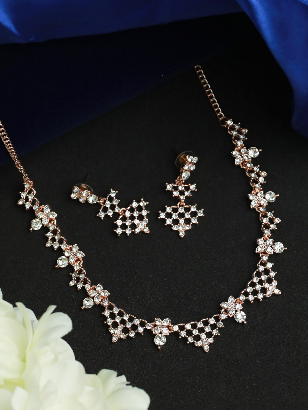 

Priyaasi Rose Gold-Plated & White AD Studded Jewellery Set