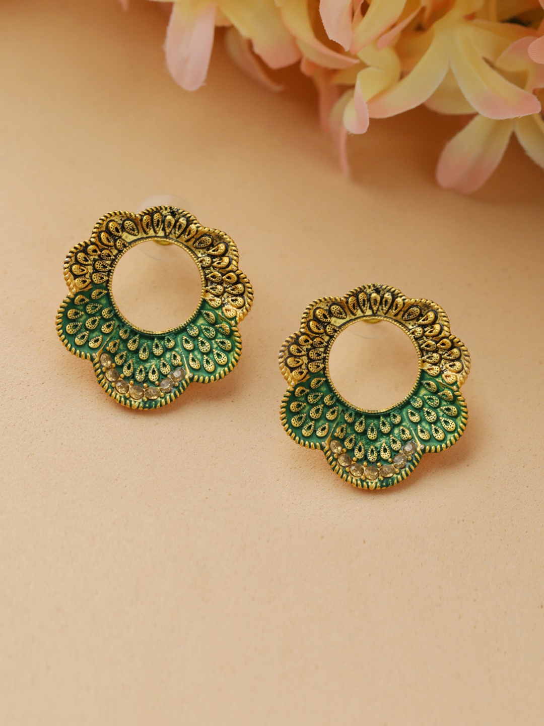 

Priyaasi Gold-Plated Green Circular Studs Earrings