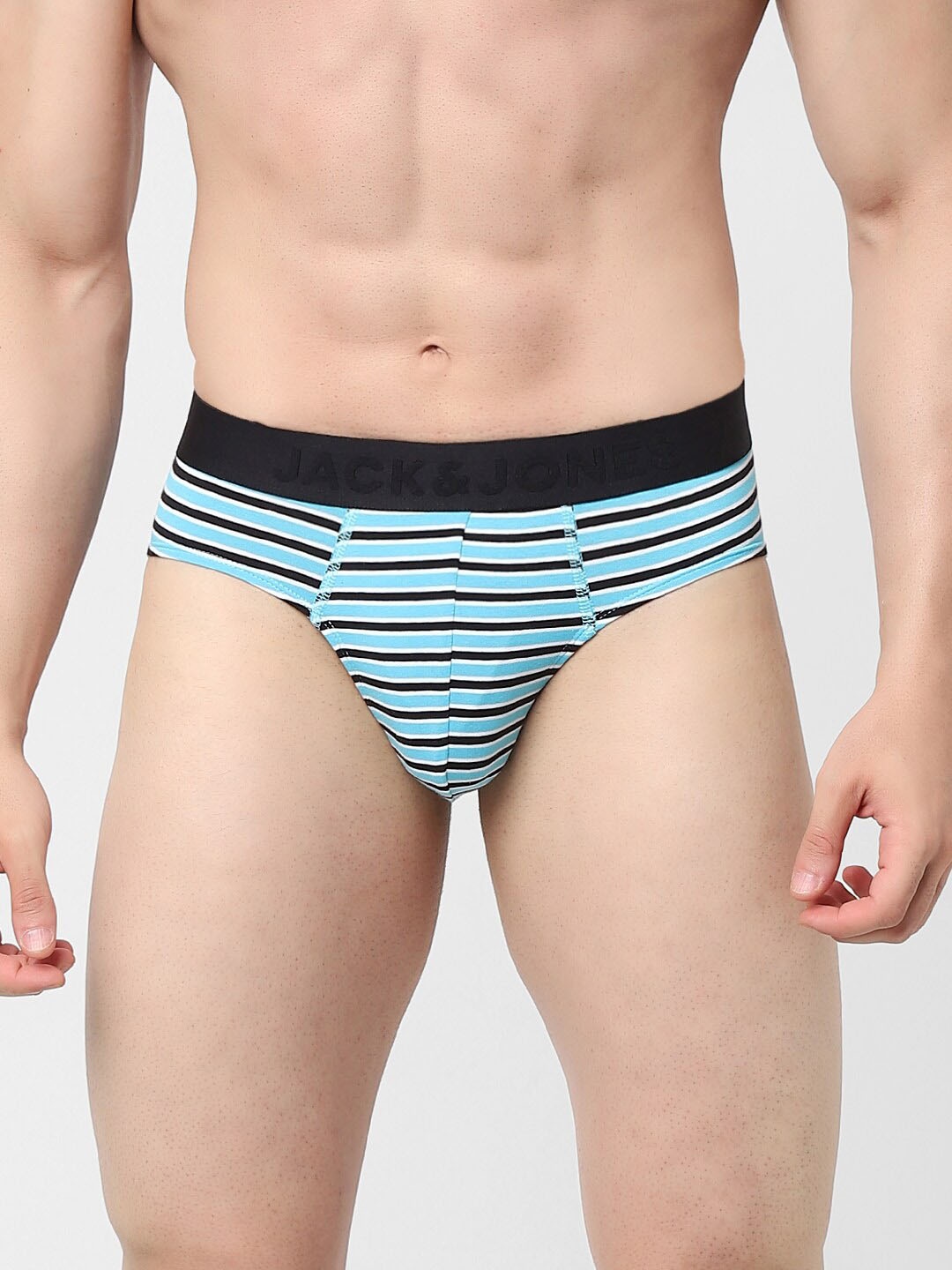 

Jack & Jones Men Blue & Black Striped Cotton Basic Briefs