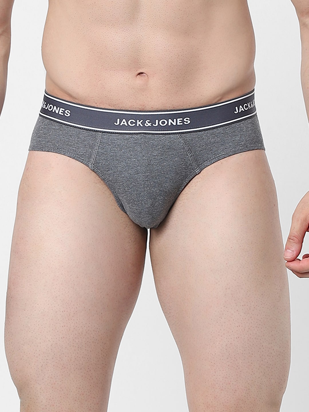 

Jack & Jones Grey Melange Solid Cotton Basic Briefs -1952294006