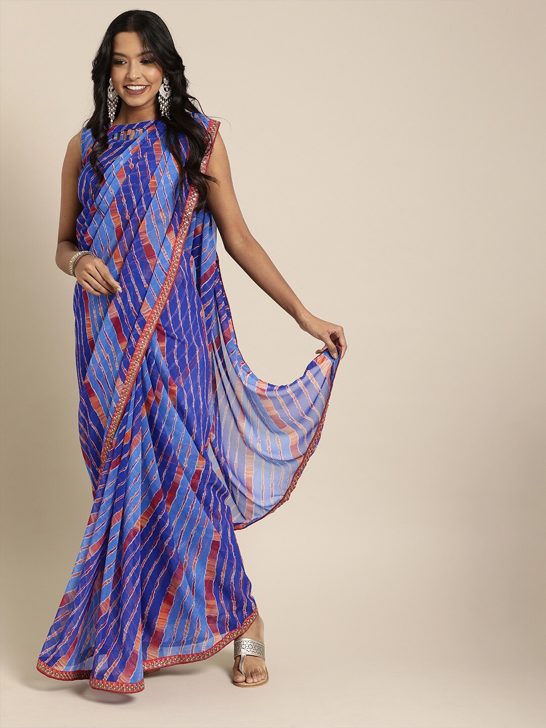

SHAVYA Blue & Pink Leheriya Pure Georgette Leheriya Saree