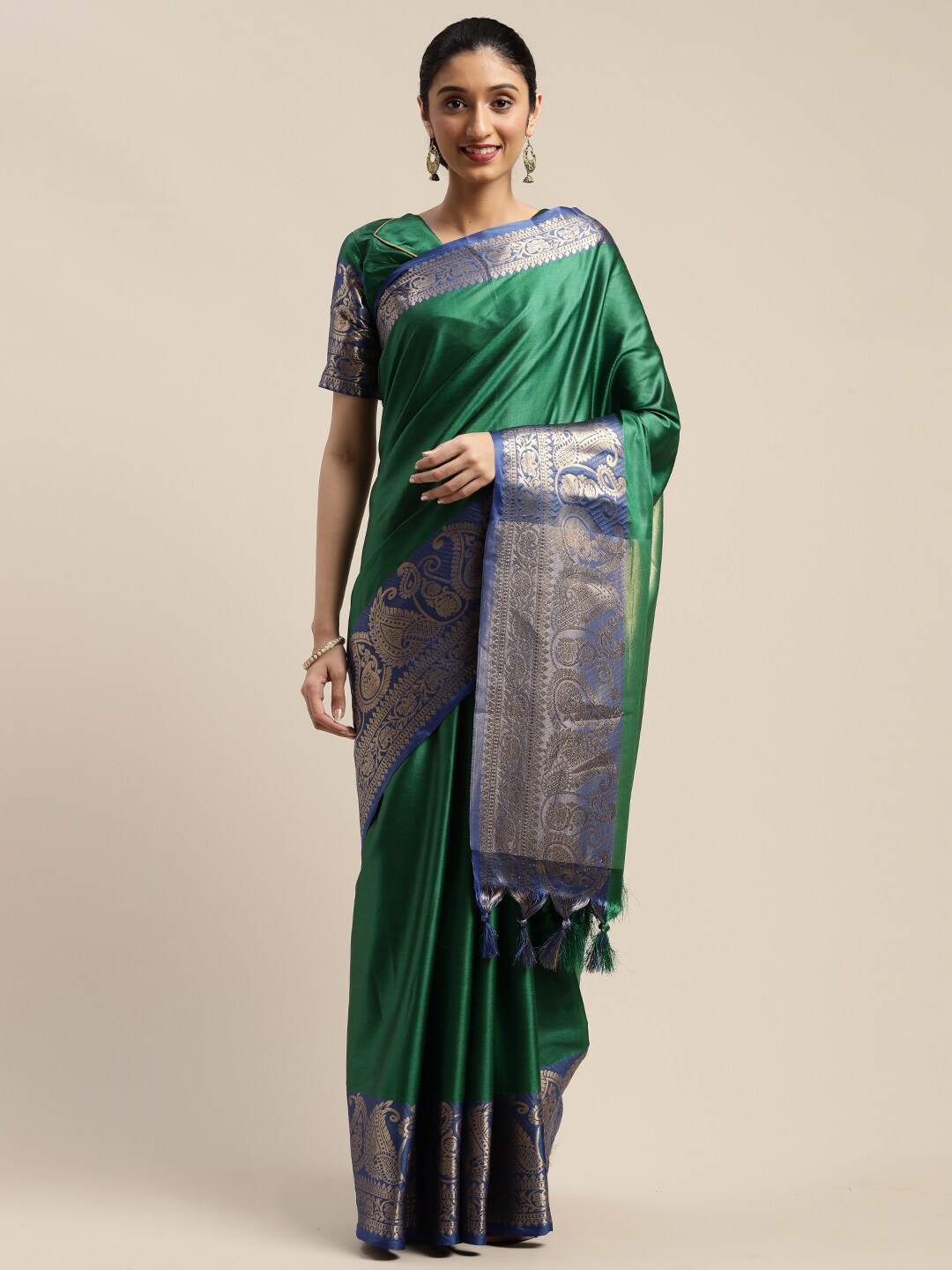 

SHAVYA Green & Blue Woven Design Art Silk Saree