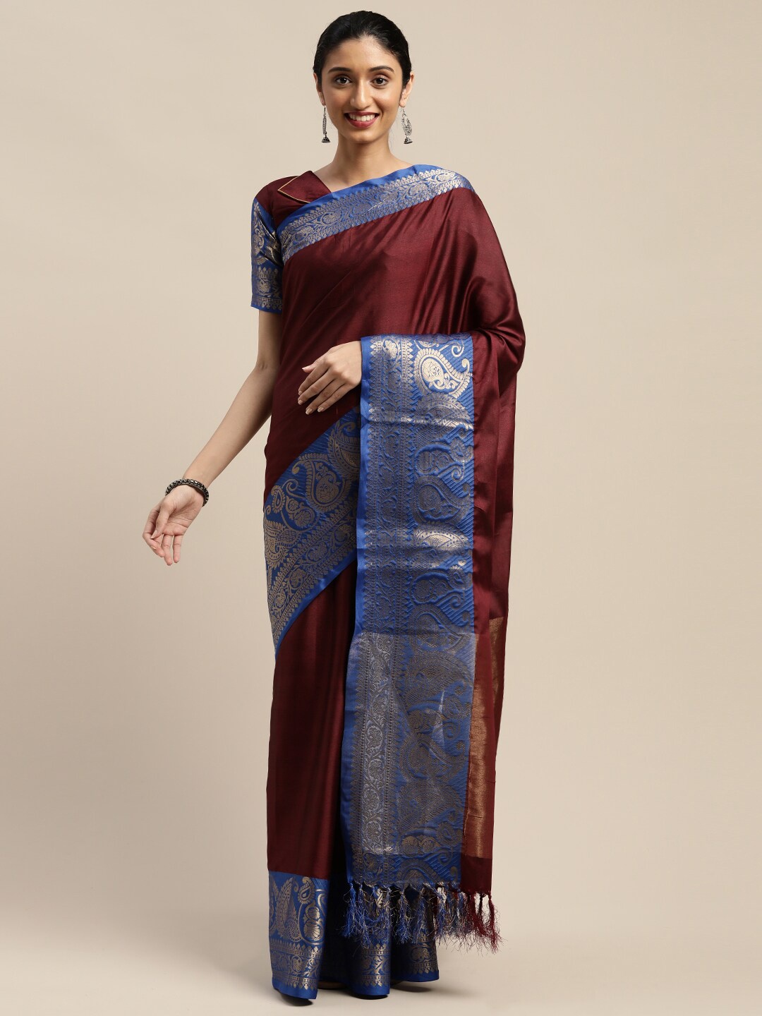 

SHAVYA Coffee Brown & Gold-Toned Woven Design Zari Art Silk Saree
