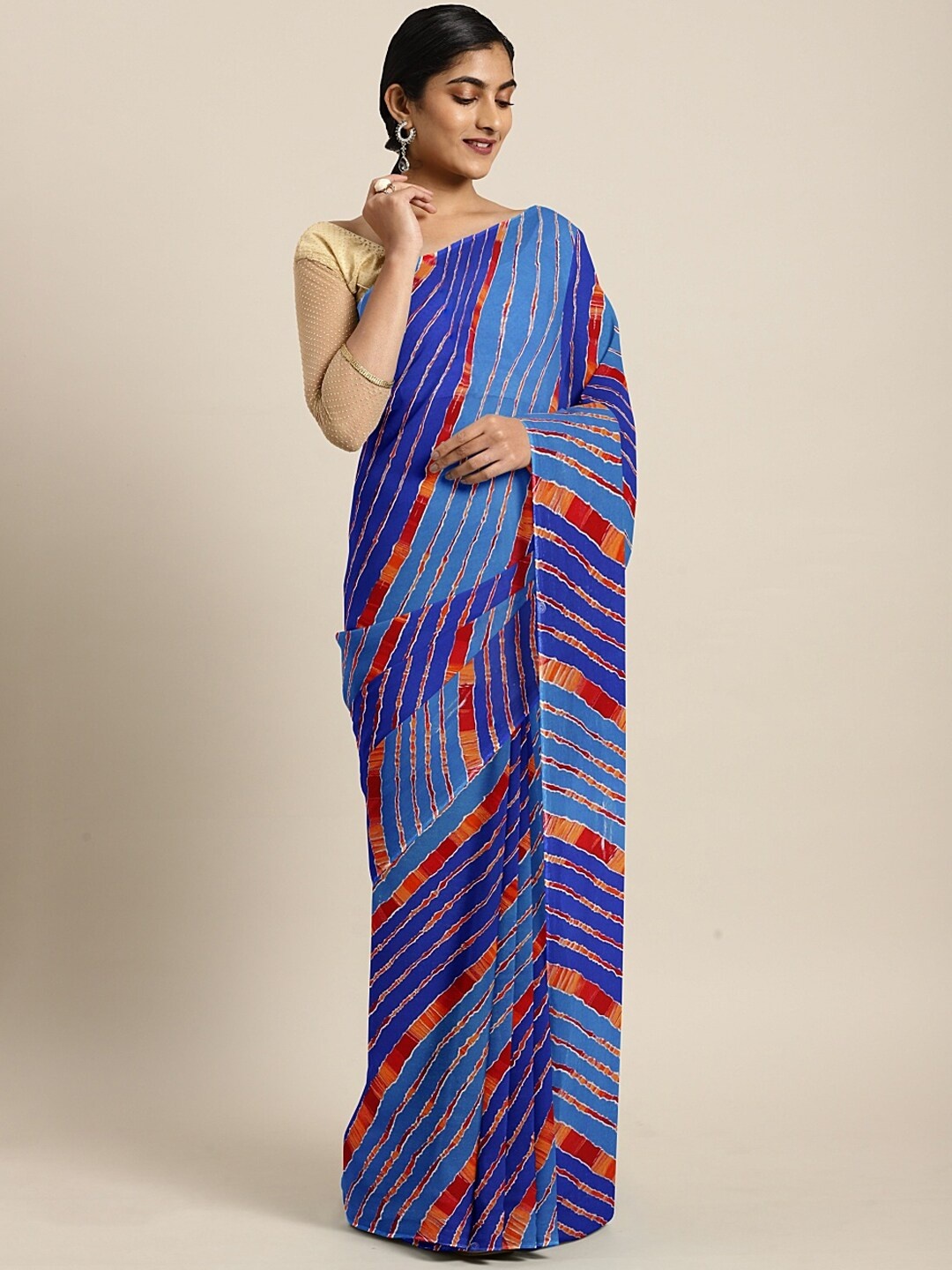 

SHAVYA Blue & Red Bandhani Pure Georgette Bandhani Saree