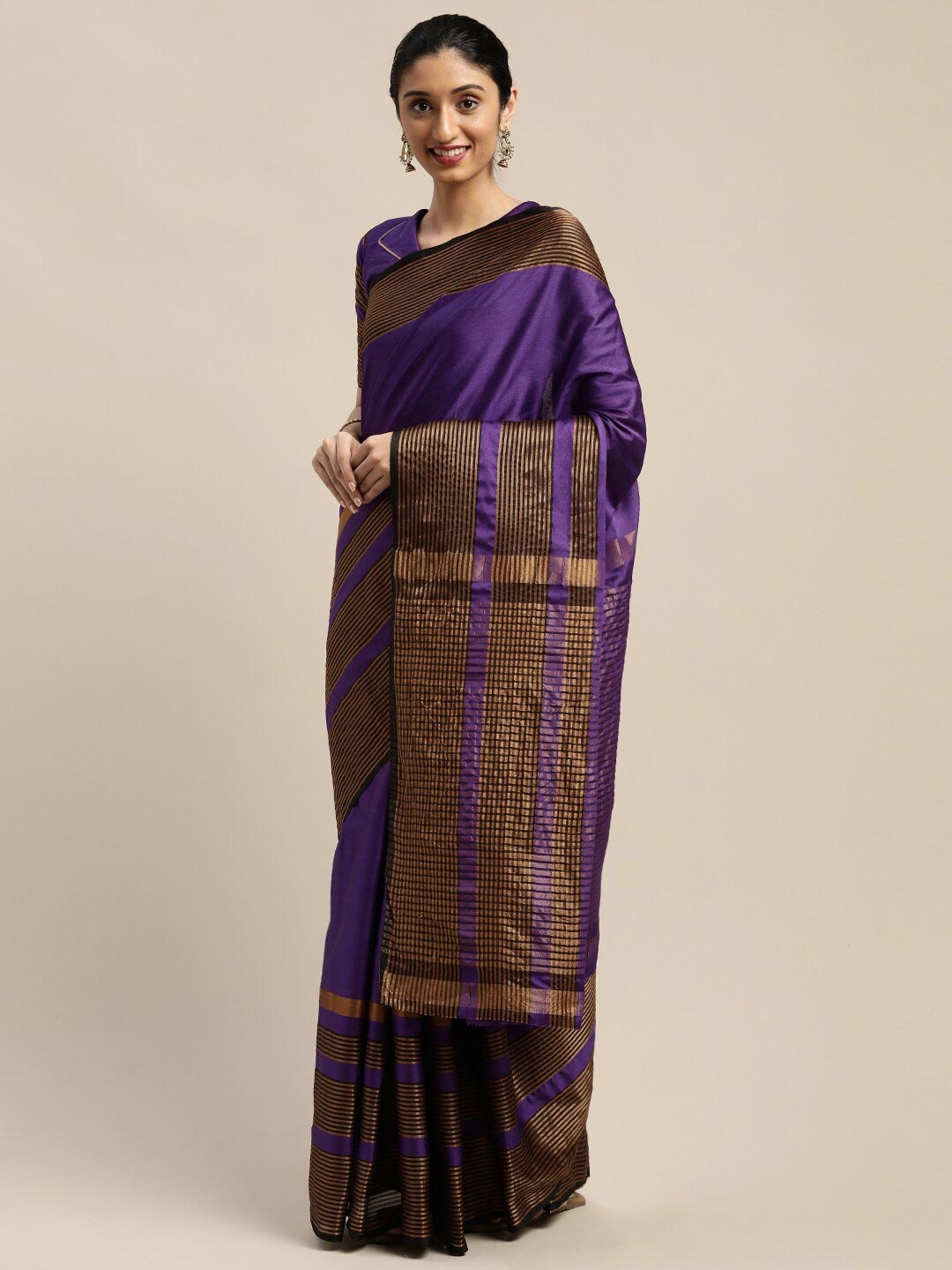 

SHAVYA Purple & Gold-Toned Woven Design Art Silk Saree