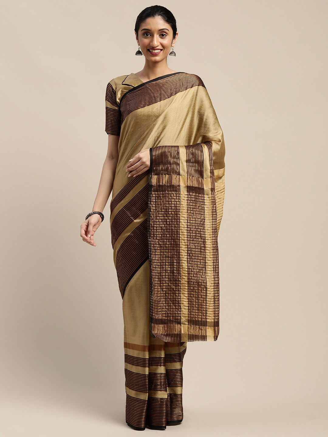 

SHAVYA Coffee Brown & Golden Woven Design Zari Art Silk Saree