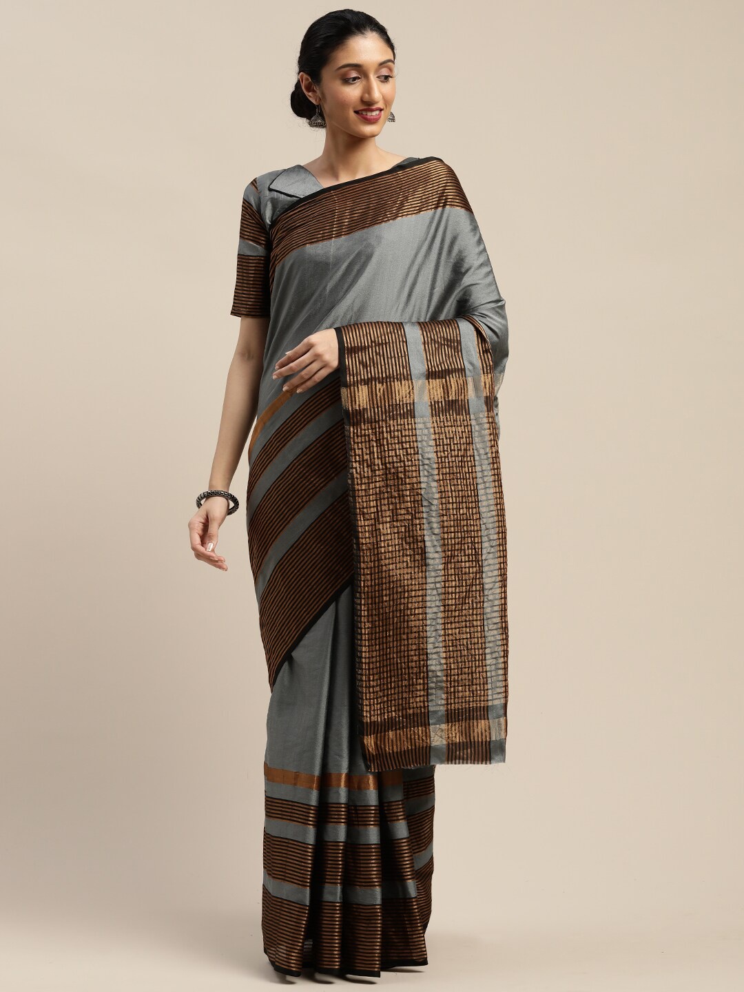

SHAVYA Grey & Black Zari Art Silk Saree