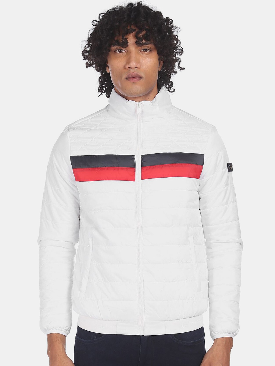 

Arrow Sport Men White Striped Puffer Jacket