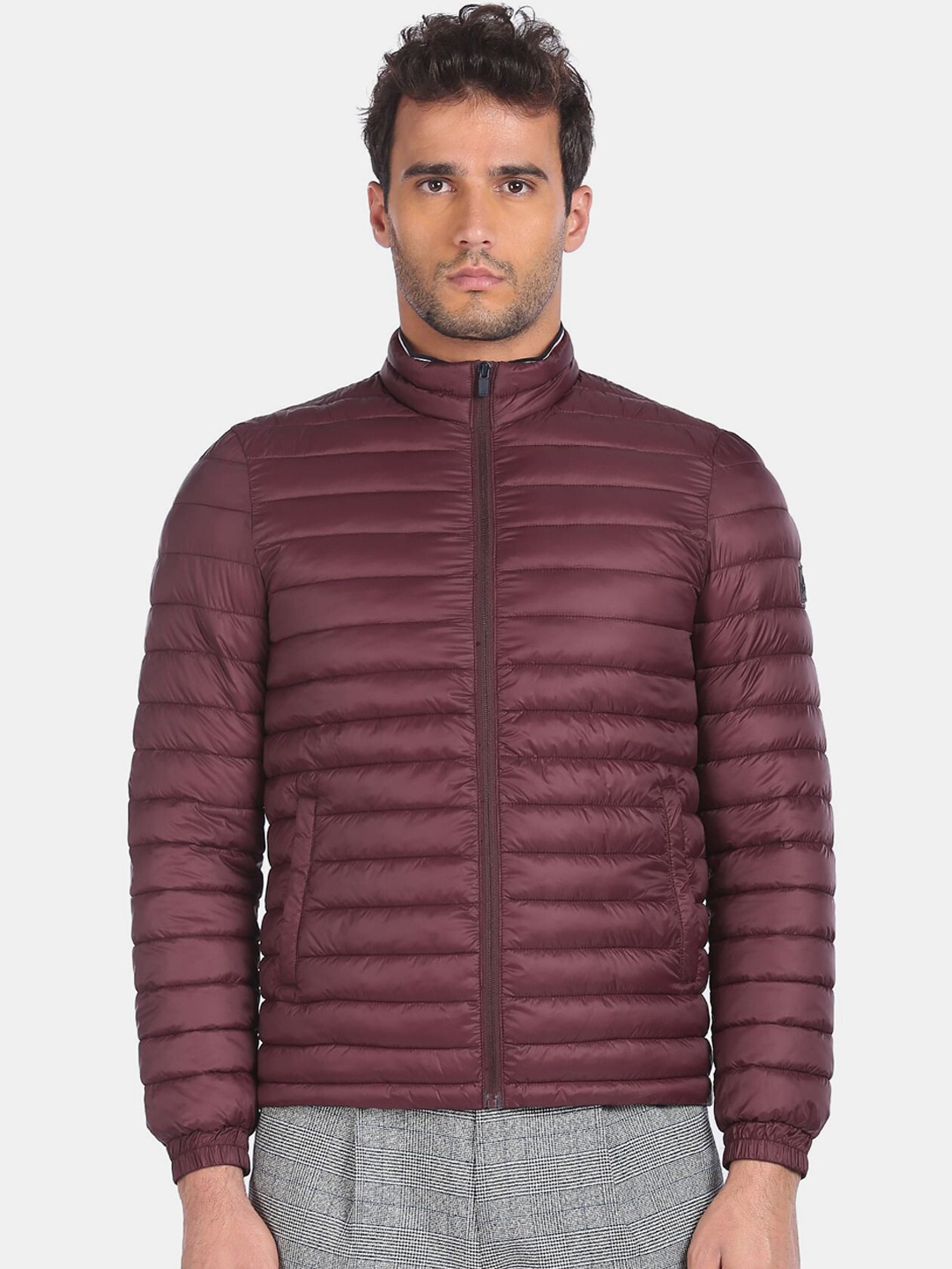 

Arrow Sport Men Burgundy Self Design Quilted Jacket
