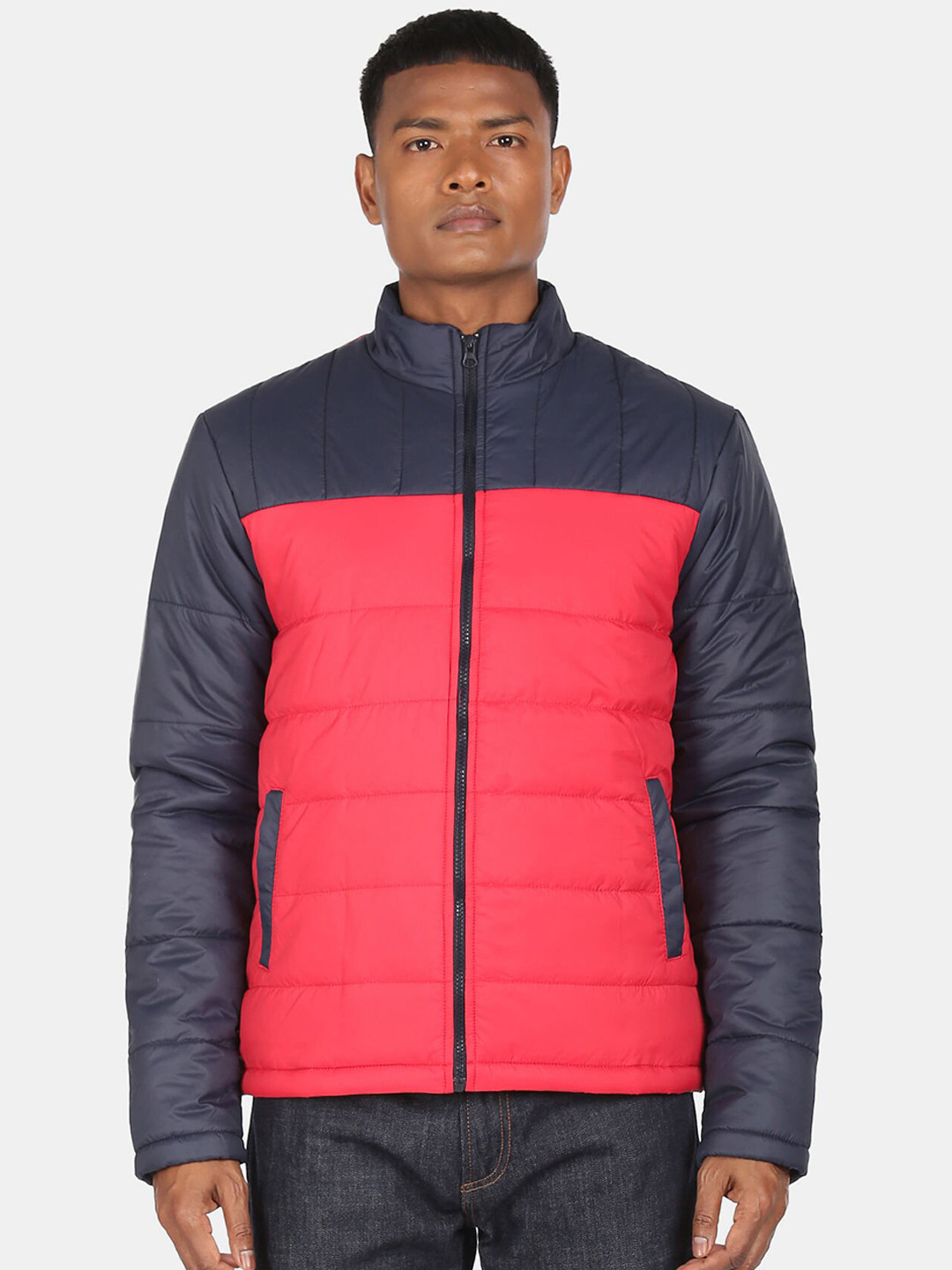 

Colt Men Red Navy Blue Colourblocked Padded Jacket