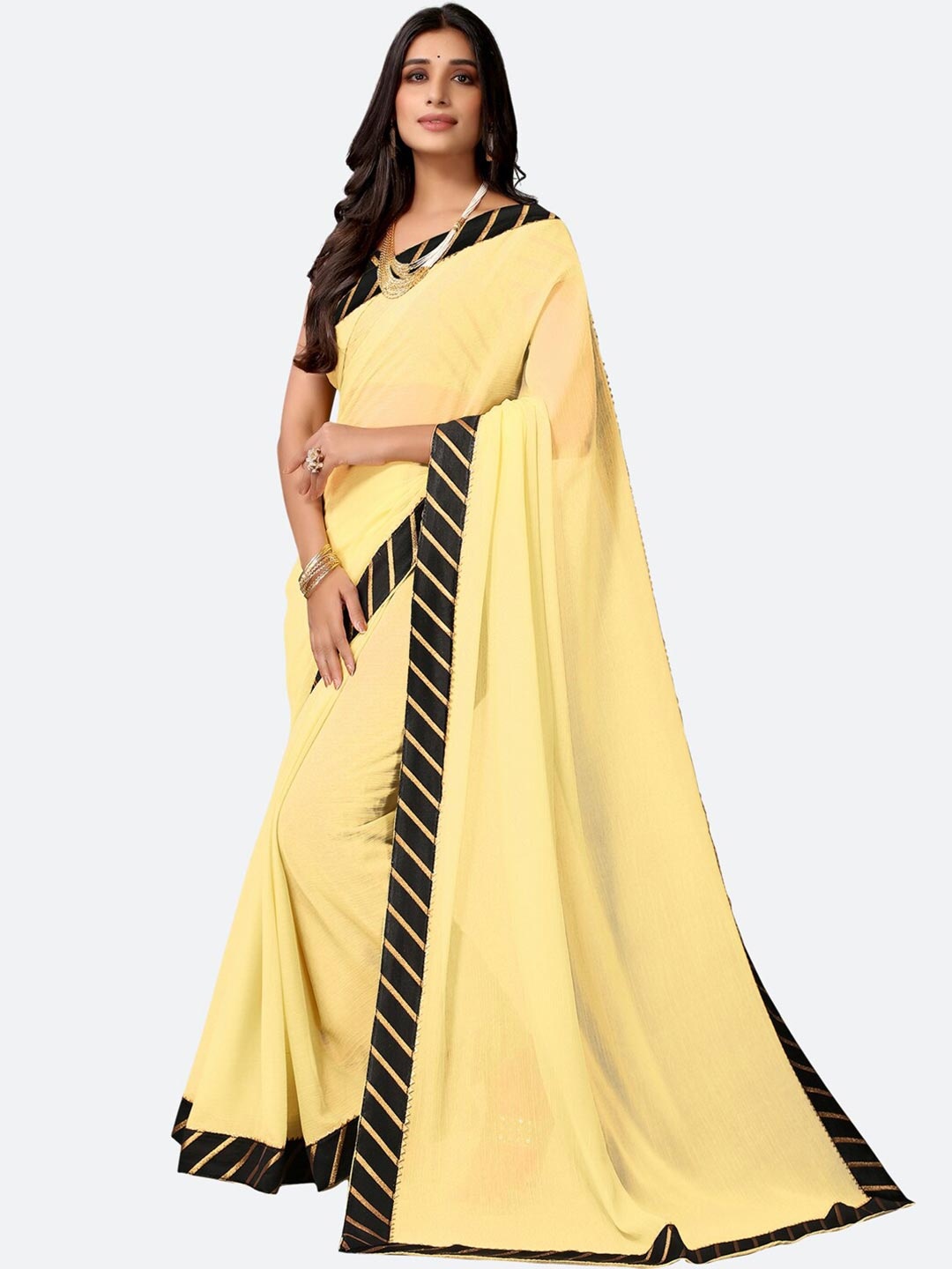 

SIRIL Yellow & Black Solid Saree