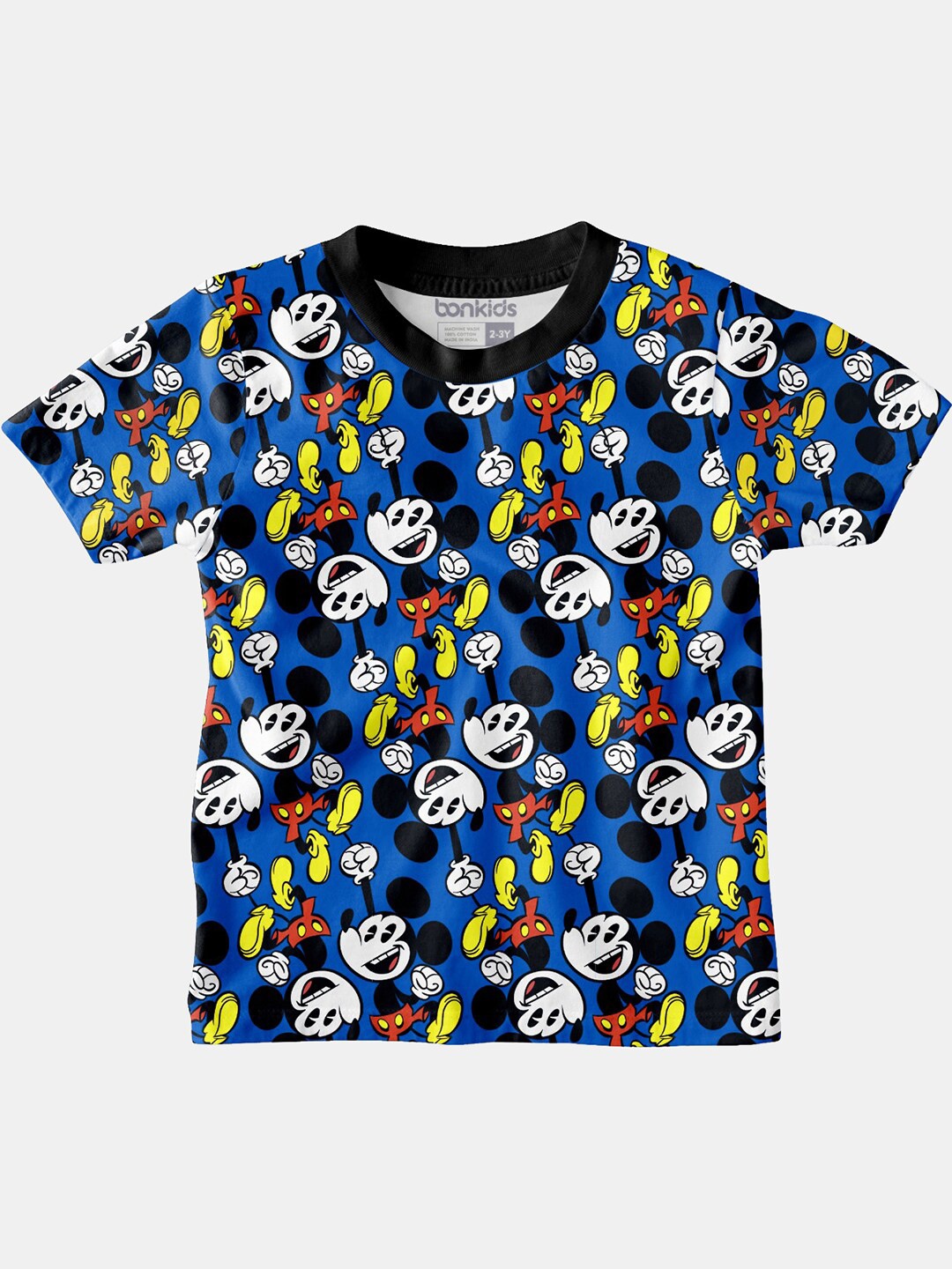 

BONKIDS Boys Blue & Black Mickey Mouse Printed Cotton T-shirt